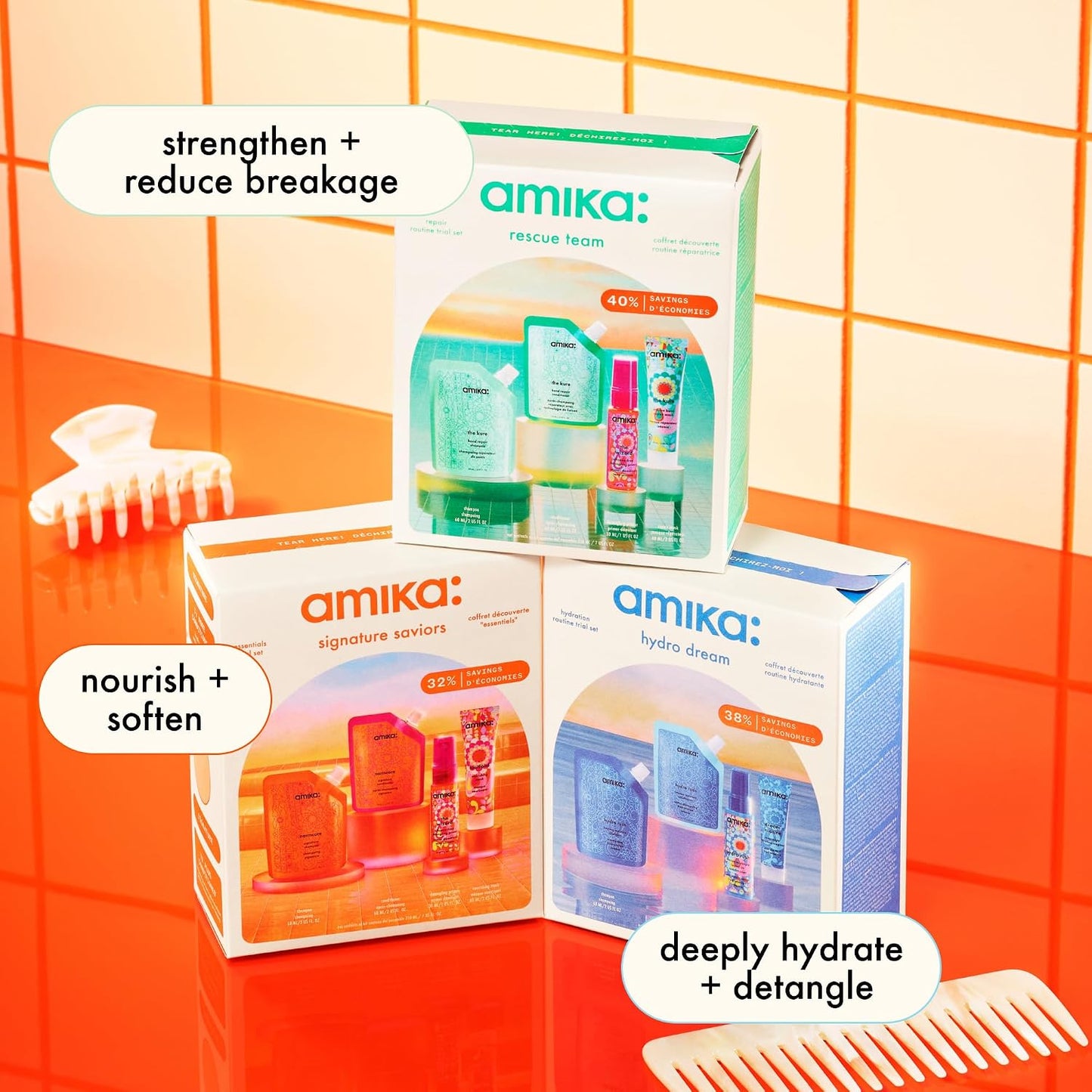 Amika Signature Saviors Essential Trial Set - Hair Care Kit for Healthy Hair