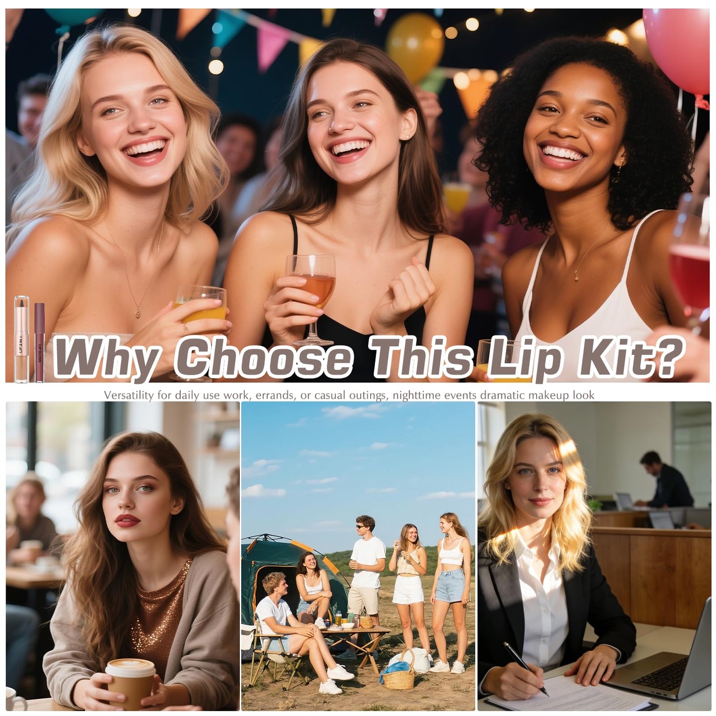 Wugbc Lip Liner and Gloss Set, 2 in 1 Lip Duo Brown Lip Liner Pencil Nude Liquid Lipstick with Nourishing Lip Gloss Smooth Plumping Lip Kit High Shine High Pigmented Lip Combo Makeup for Women