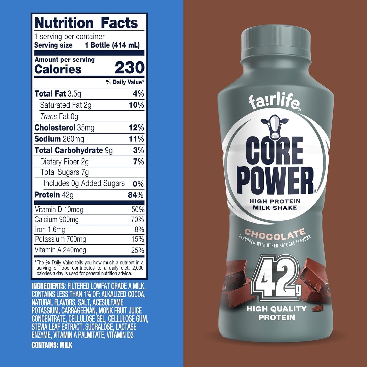 Core Power Elite High Protein Shake - Chocolate Flavor, 42g Protein, 14oz Bottle | 12 Pack