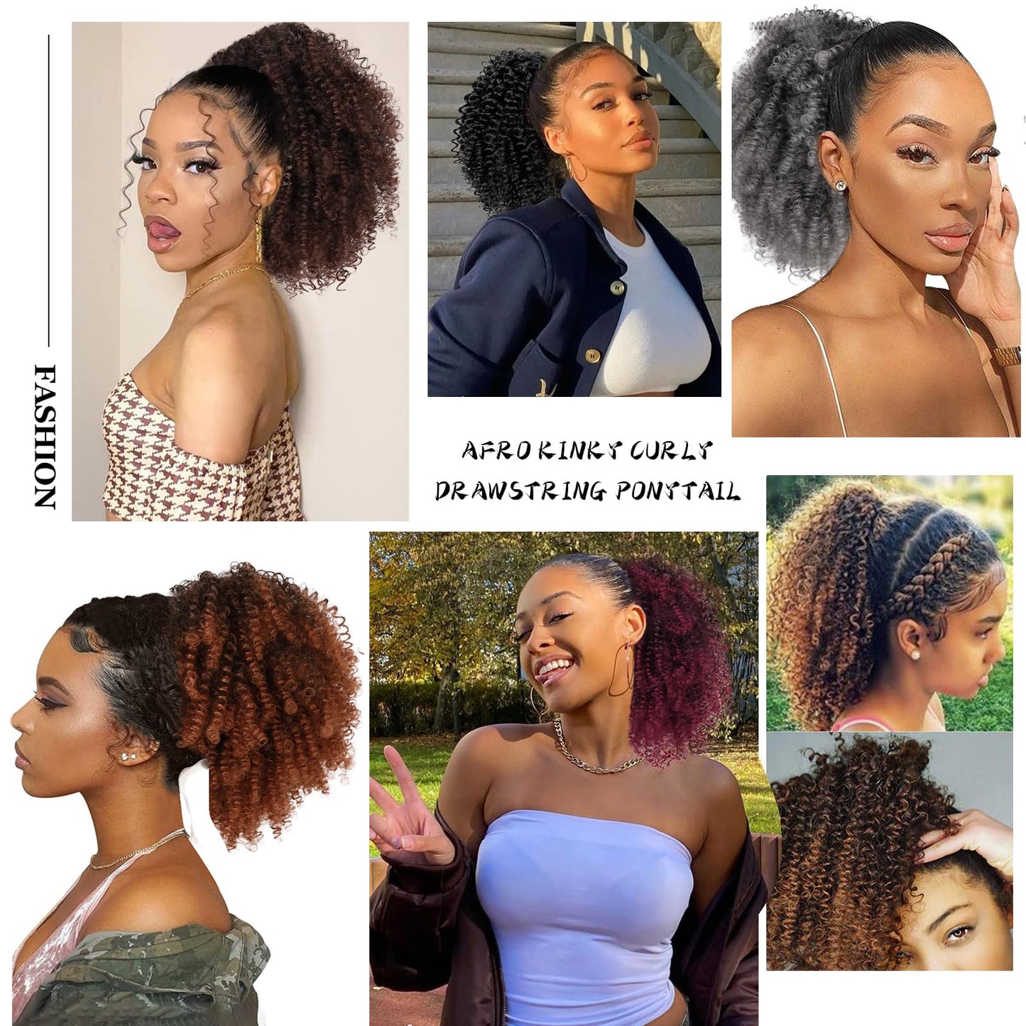 G&T Wig Afro Kinky Curly Drawstring Ponytail Extension for African Black Women Short Afro Puff Curly Synthetic Hairpieces for Daily (Ombre Grey)