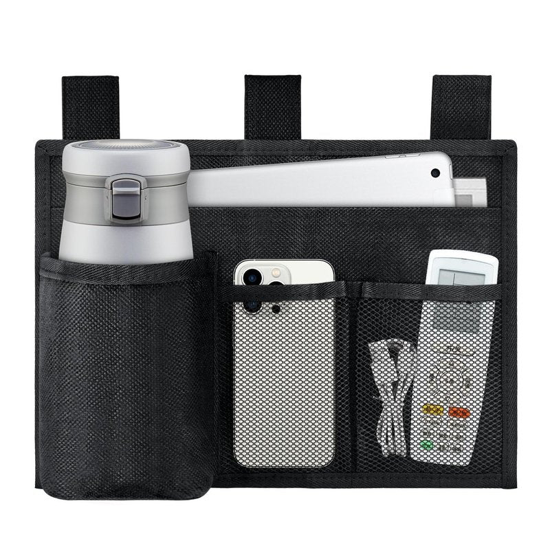 BOHEMIABY Hanging Bedside Caddy, 4 Pockets Bunk Bed Caddy, Bed Pocket for University Dormitories, Hospitals, Chairs, Crib Guardrails for Mobile Phone, Tablet Computer, Remote Control, Water Cup