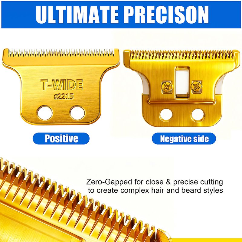 2215 Replacement T Wide Blades Compatible with Wahl 5 Star Detailer Li Trimmer(8081) and (8171) - Adjustable Stainless-steel Zero-Gap Trimmer Blade ((1PC-Gold)