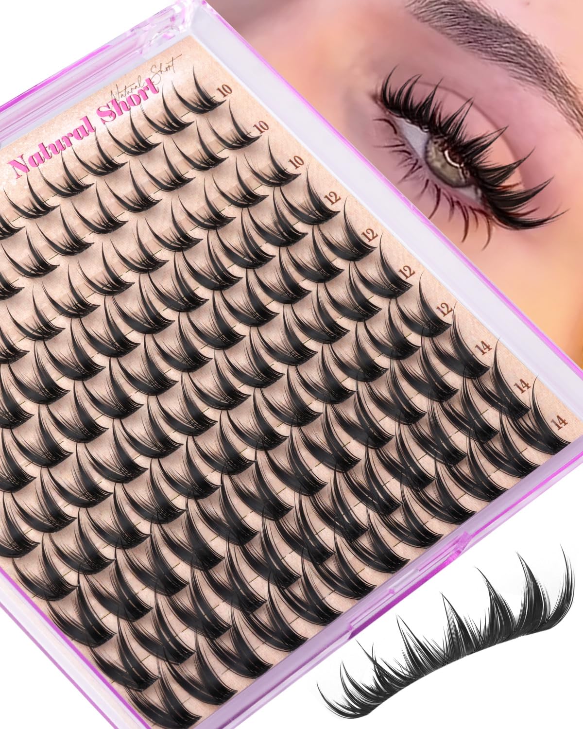 Natural Eyelash Clusters - Short Spiky Wispy Extensions 8-14mm | Ultra-Thin Band C Curl DIY Lashes