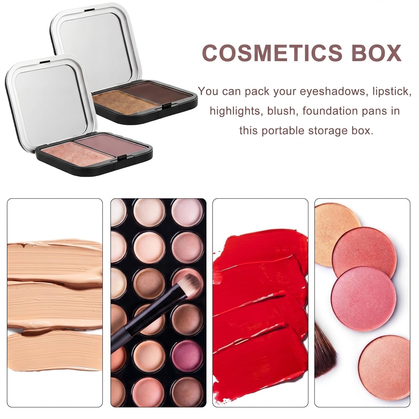 KALLORY 2 Pcs Empty Magnetic Eyeshadow Palettes with Mirror, Refillable Eyeshadow Case for DIY Cosmetics - Lipstick, Blush, Highlighter
