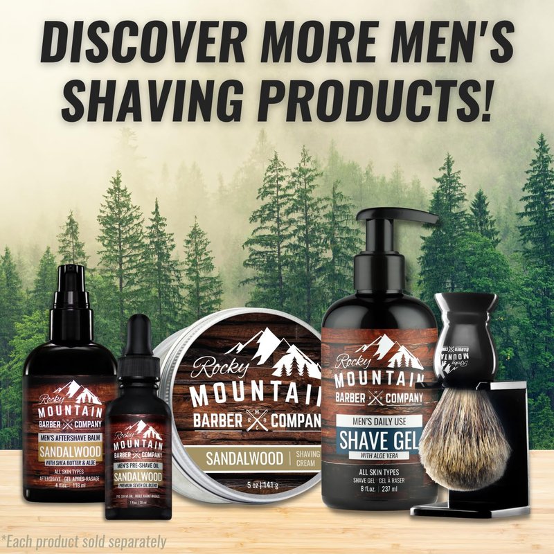 Pre-Shave Oil – with Sandalwood Essential Oil, Jojoba Oil and Argan Oil - Seven Oil Blend for a Smooth Shave by Rocky Mountain Barber Company – 1 floz