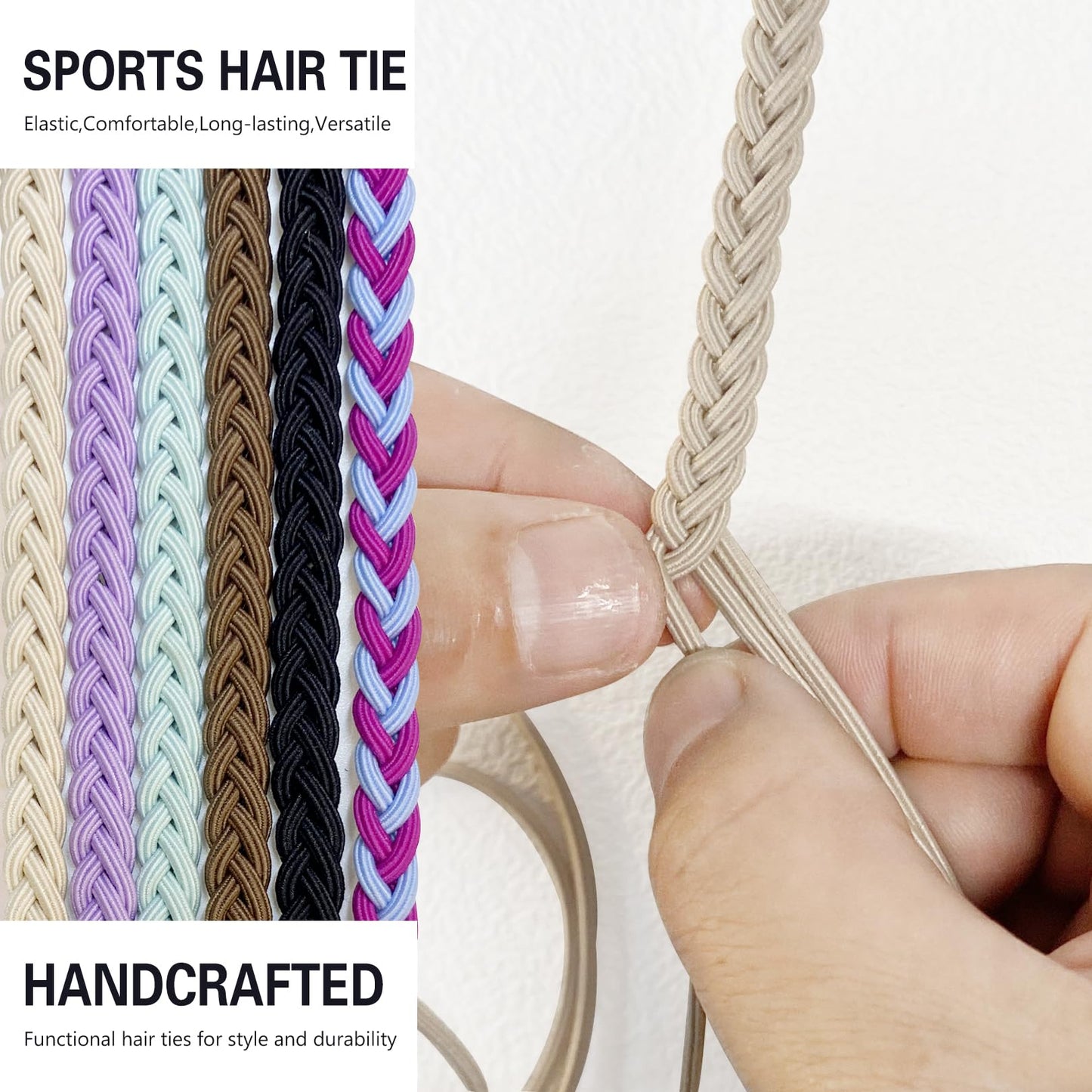 Spiral Hair Tie Sprots Ponytail Holders, 3 Packs 16" Elastic Braided Hair Ties No Damage, Pony Tail Wrap for Long Hair for Gym, Swimming, Diving Black Blonde Brown