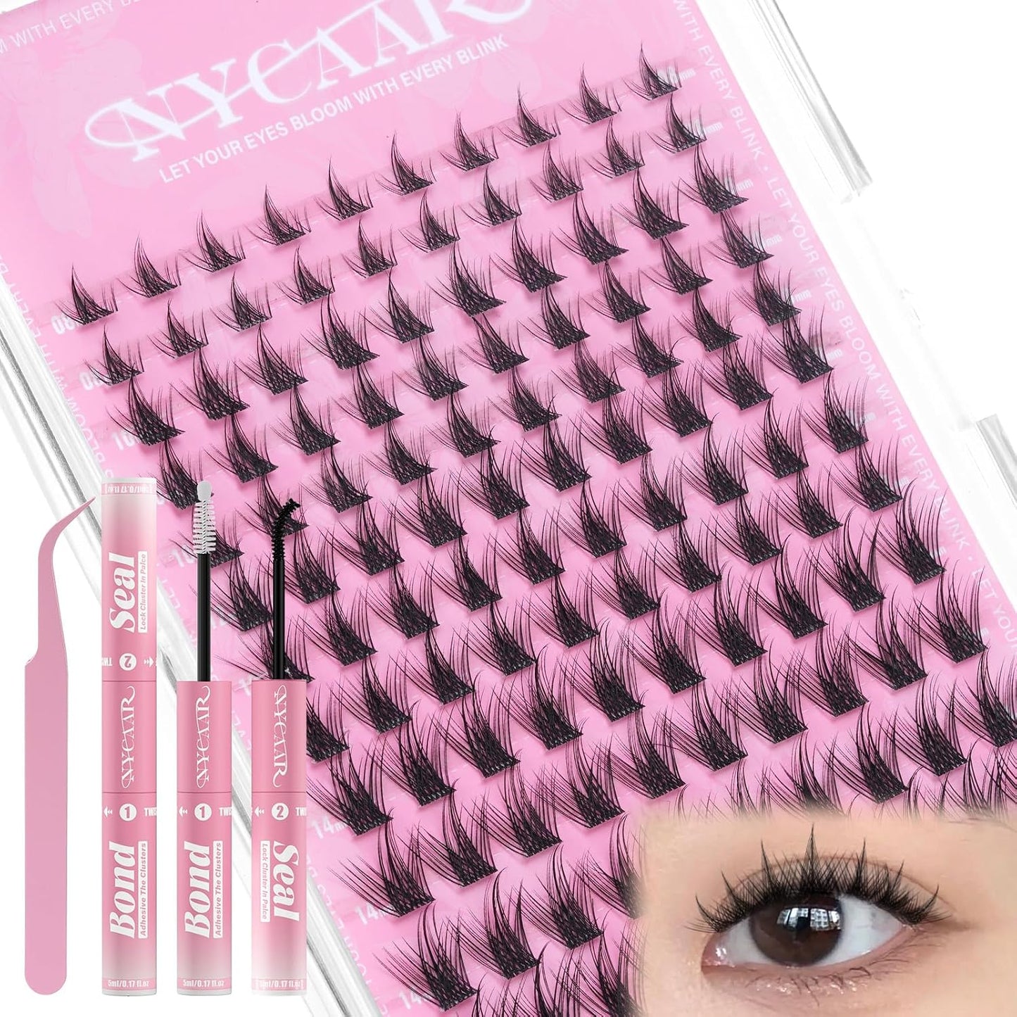 Natural Eyelash Clusters - 144pcs Wispy Lash Extensions | C Curl, Invisible Band, 8-16mm for Beginners