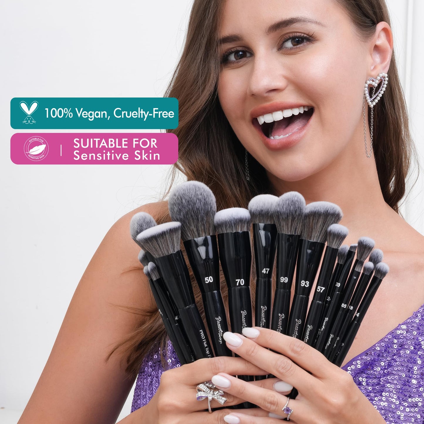 Bueart Design 19Pcs Professional Grade Labeled Makeup Brushes Set, Large Foundation Powder Contour Concealer eyeshadow Blush EyeLiner Make up Brushes,Premium Synthetic hair,Vegan Cruelty-free