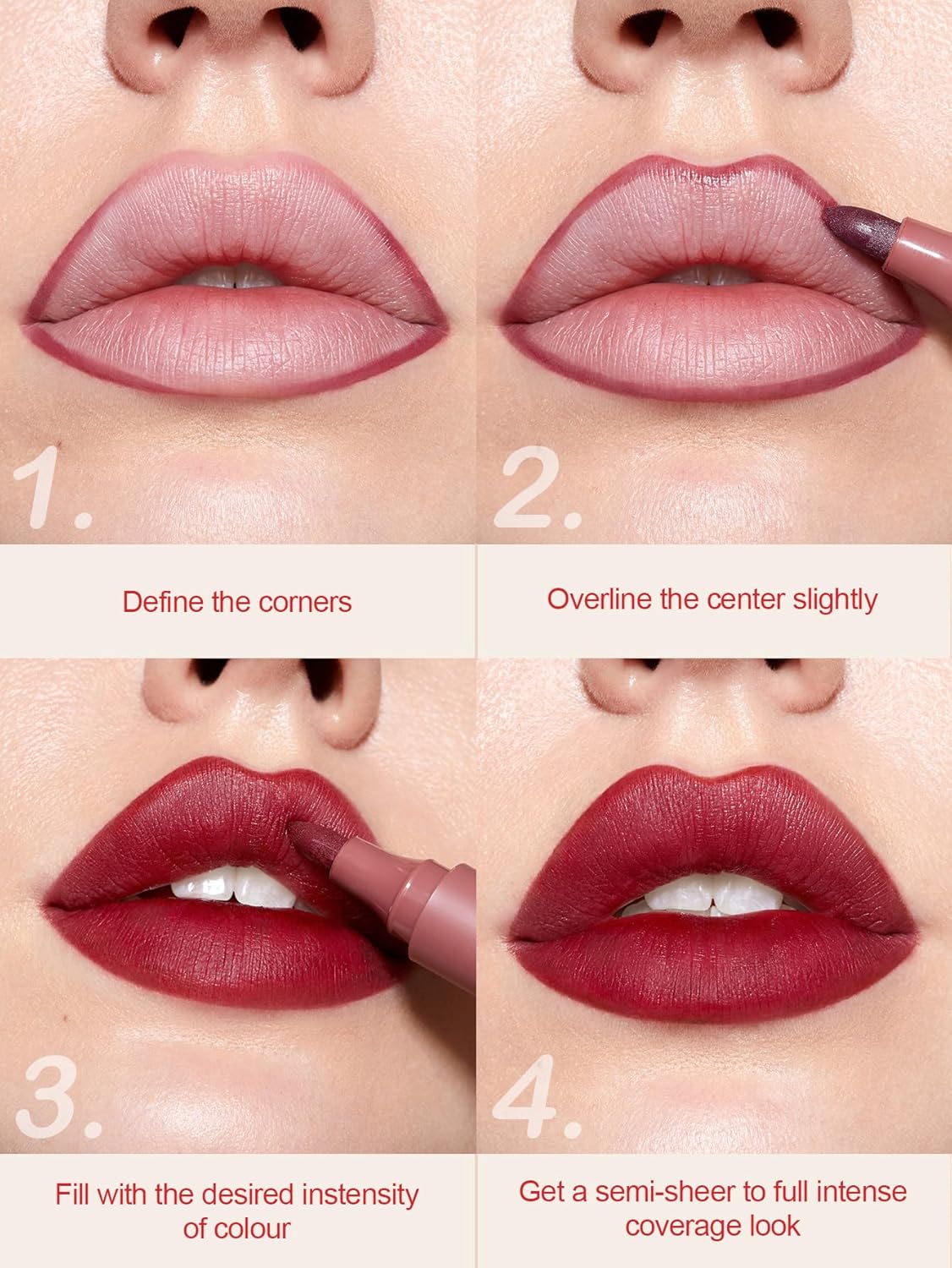 Love Stained Lip Tint Marker - Matte Red Long-Lasting Lip Stain Pen for Bold Color | Highly Pigmented