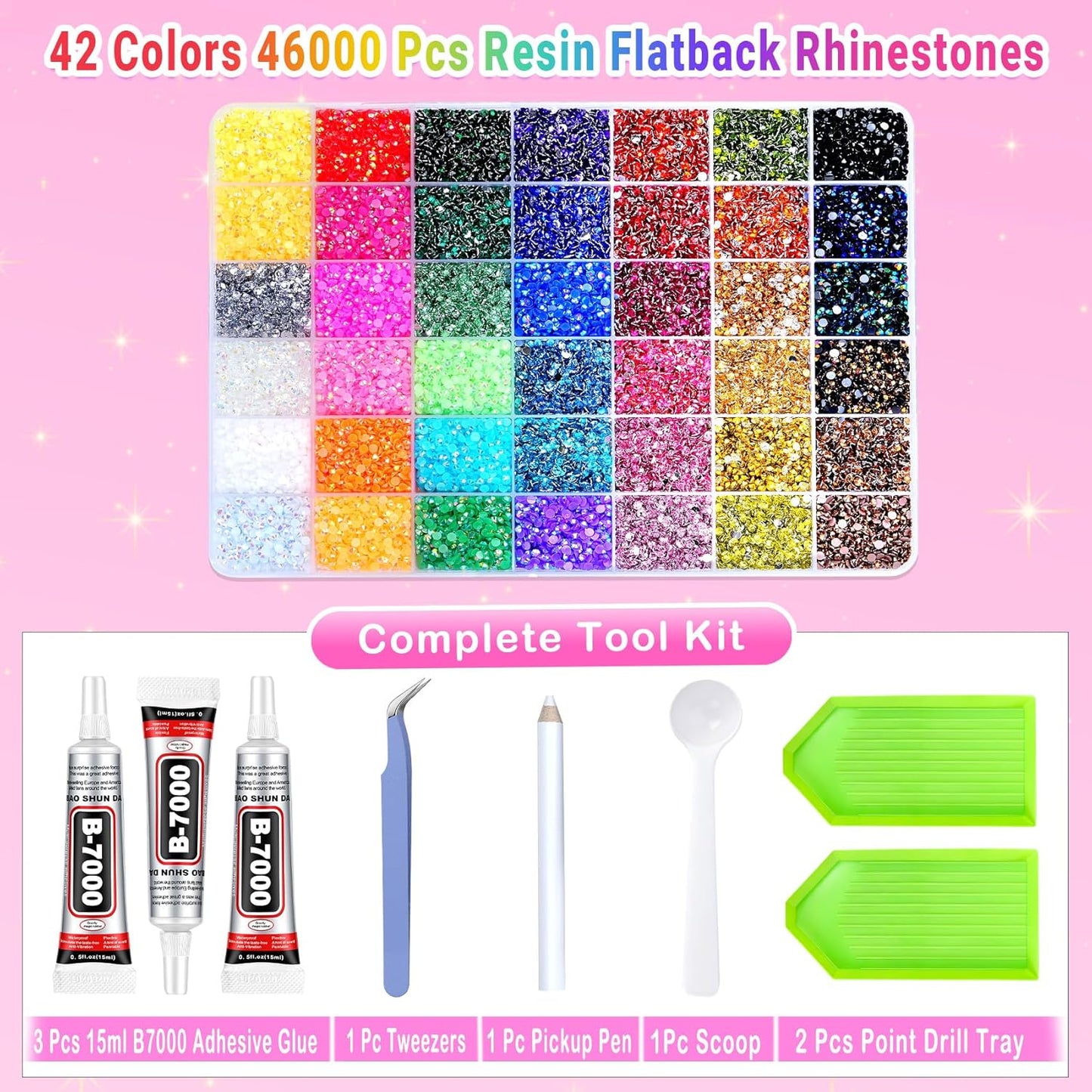 Jelly Rhinestones - 46000 Pcs 42 Colors Flatback Gems for Crafting | 3mm Multicolor with B7000 Glue