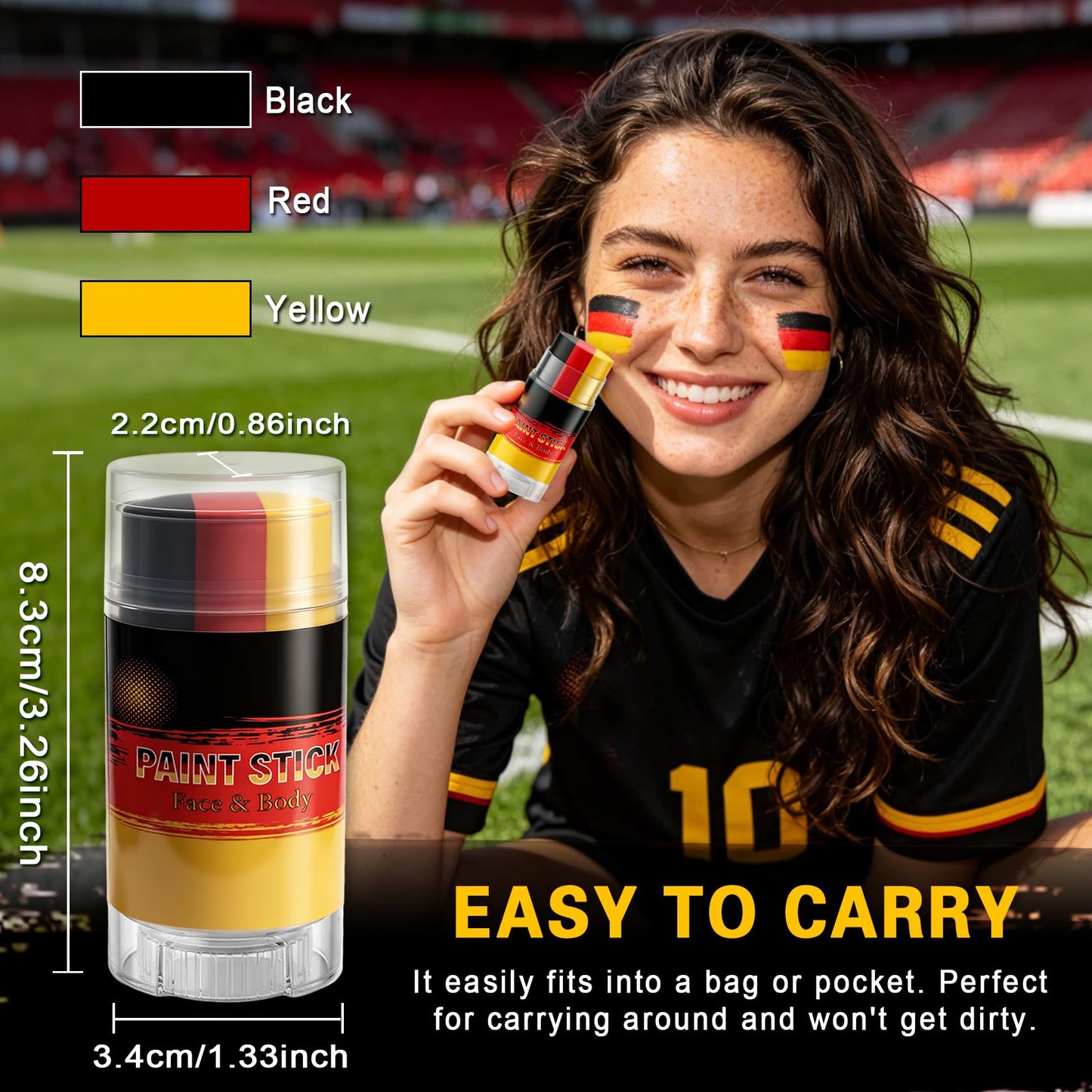 LZXLUKGIR Black Red and Yellow Face Body Paint Eye Black Stick（06 Germany）