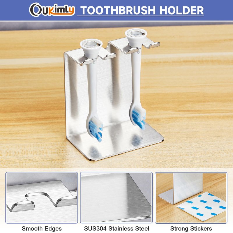 Electric Toothbrush Head Holder, Oukimly Toothbrush Holder Wall Mounted or Desktop, Metal Tooth Brush Holder, Shower Brush Head Holder, Electric Toothbrush Holder for Bathroom (Silver, Small)