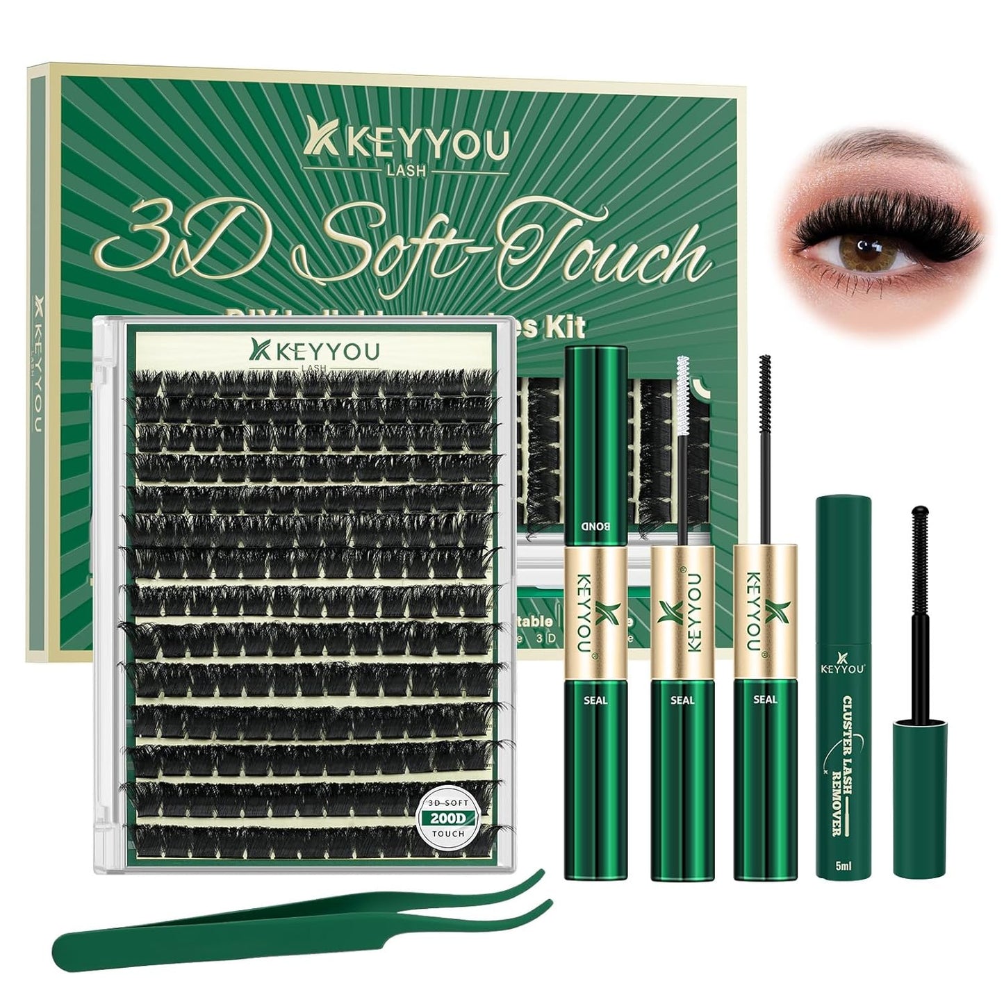 KEYYOU 3D Eyelash Clusters - 280pcs Wispy Volume Lashes | 80D D Curl, 9-18mm Mix