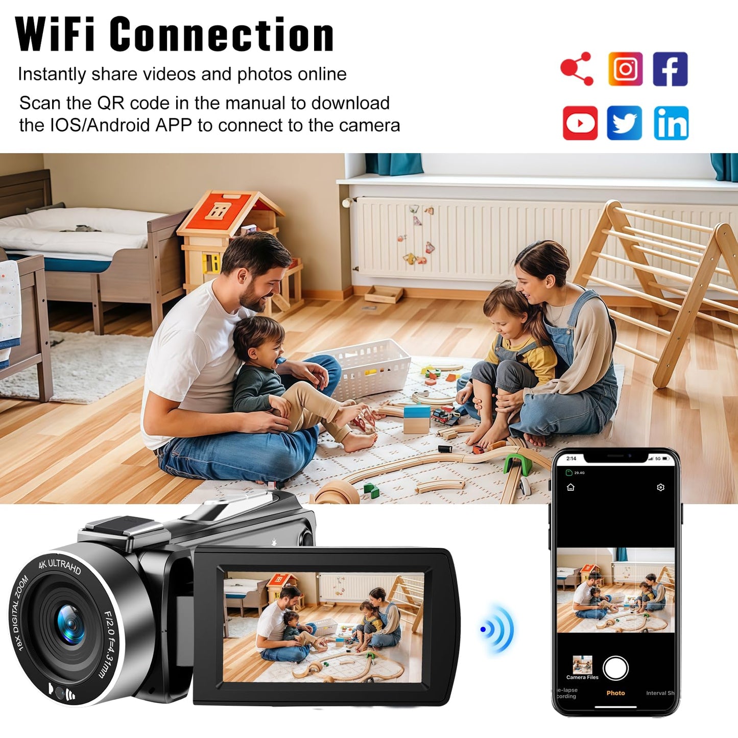 lovpo Camcorder Video Camera 4K 48MP HD Camera Recorder, 18X Digital Zoo 3" Touch Screen Vlogging Camera for YouTube with Microphone, Stabilizer, Lens Hood, Remote and 2 Batteries