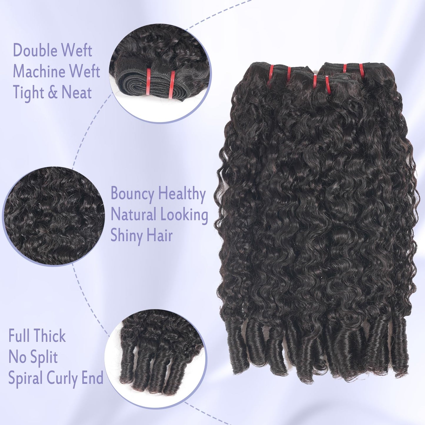 Burmese Curly Bundles Human Hair 20 22 24 Inchs 100% Unprocessed 3c4a Quick Weave Water Wave with Spiral Curly End Real Human Hair Extensions Natural Black