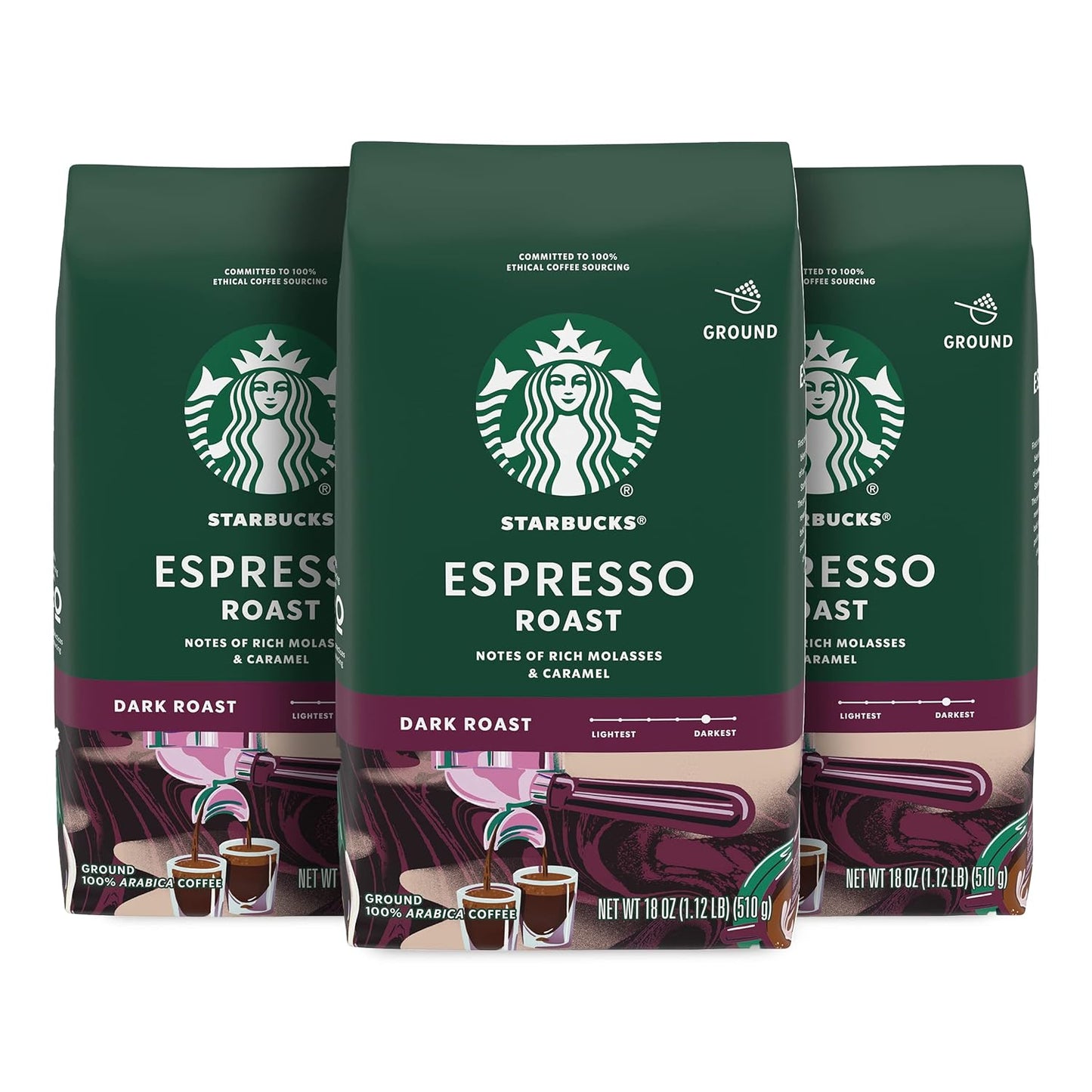 Starbucks Ground Coffee - Dark Roast Italian Blend | 100% Arabica, 18 oz Bag