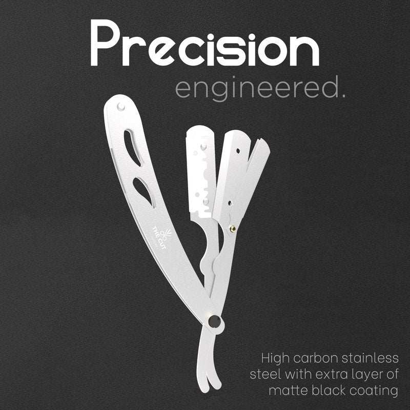 The Cut- Factory- Straight Razor with 20 Pack Platinum Treet Single Blade Razors for Men- Professional Barber Straight Edge Razor for Close Shaving 100 Percent Stainless Steel, White