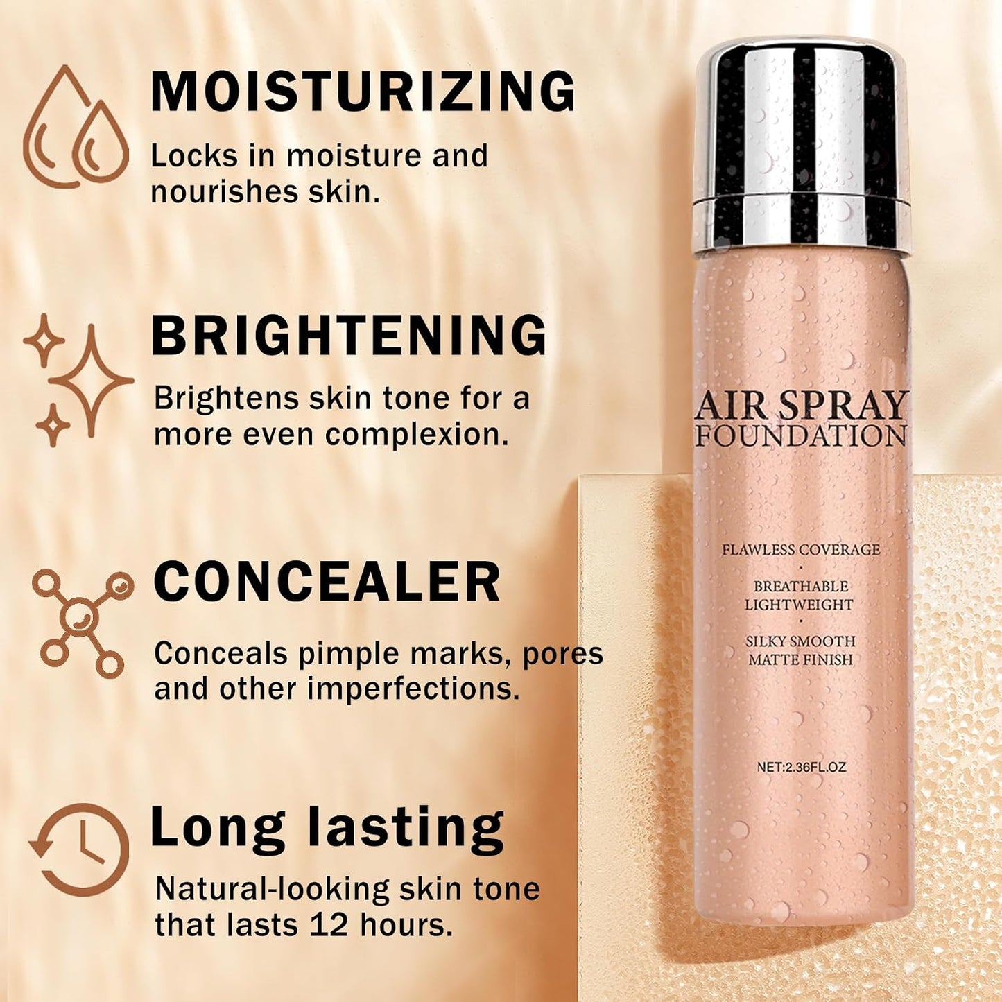 Flawless Airbrush Makeup Foundation - Lightweight & Buildable Coverage for Mature Skin | 02 Beige