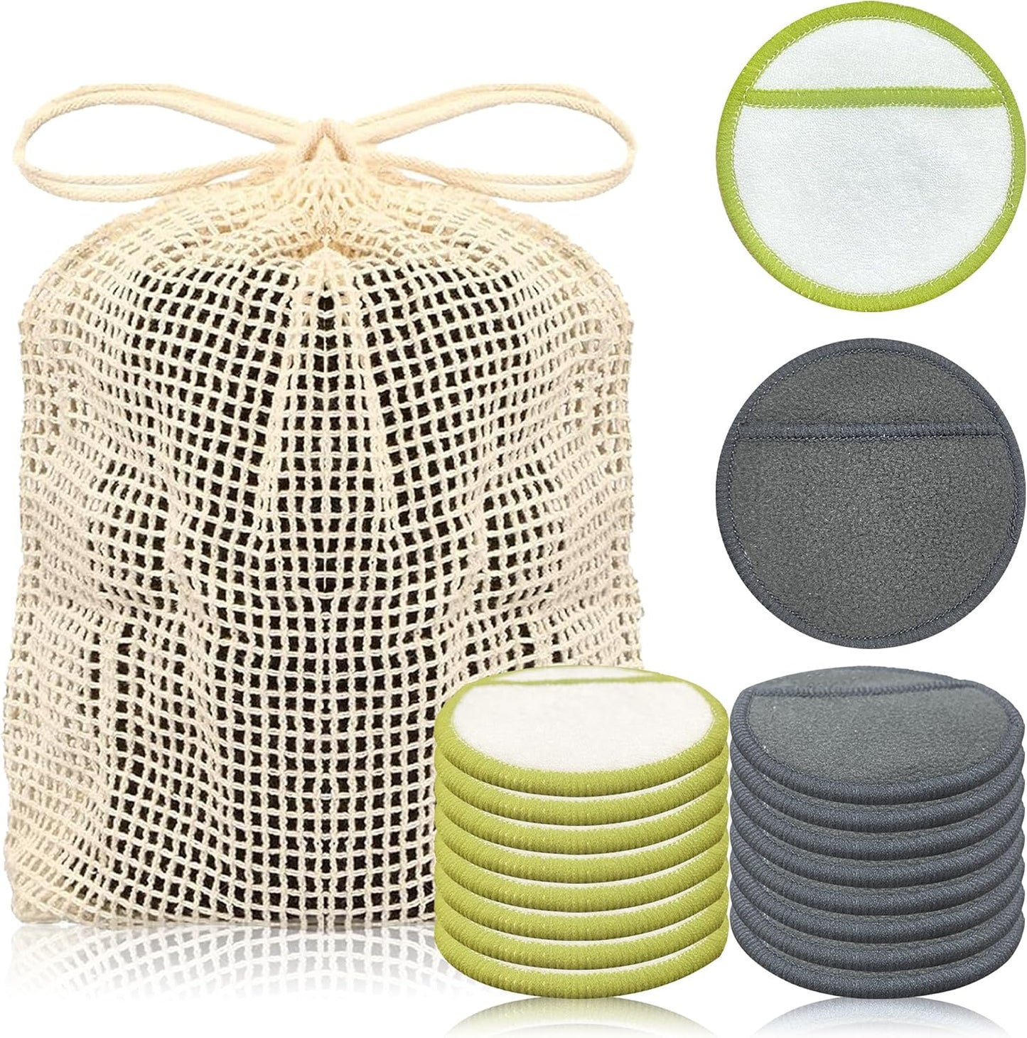 Reusable Makeup Remover Pads - Eco-Friendly Bamboo Cotton Rounds for All Skin Types | 30 Pack with Storage Bag