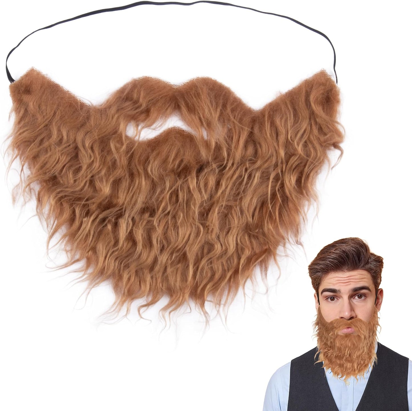 Fake Beard and Mustache for Men - Elastic Band Cosplay Facial Hair | Halloween Costume Accessory