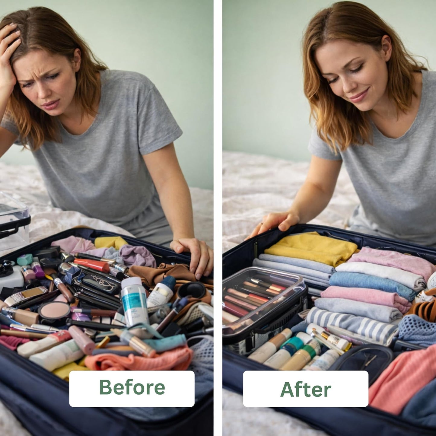 Clear Hard Shell Zipper Case Set - Large & Medium Travel Organizers | Detachable Strap & Privacy Bag for Toiletries, Cosmetics & Tech Accessories