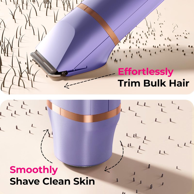 Bikini Trimmer for Women with Dual Head - IPX7 Waterproof & Painless Eletctric Razors for Public Hair - Eletric Shaver for Underarm Leg Body (Purple-Gold)