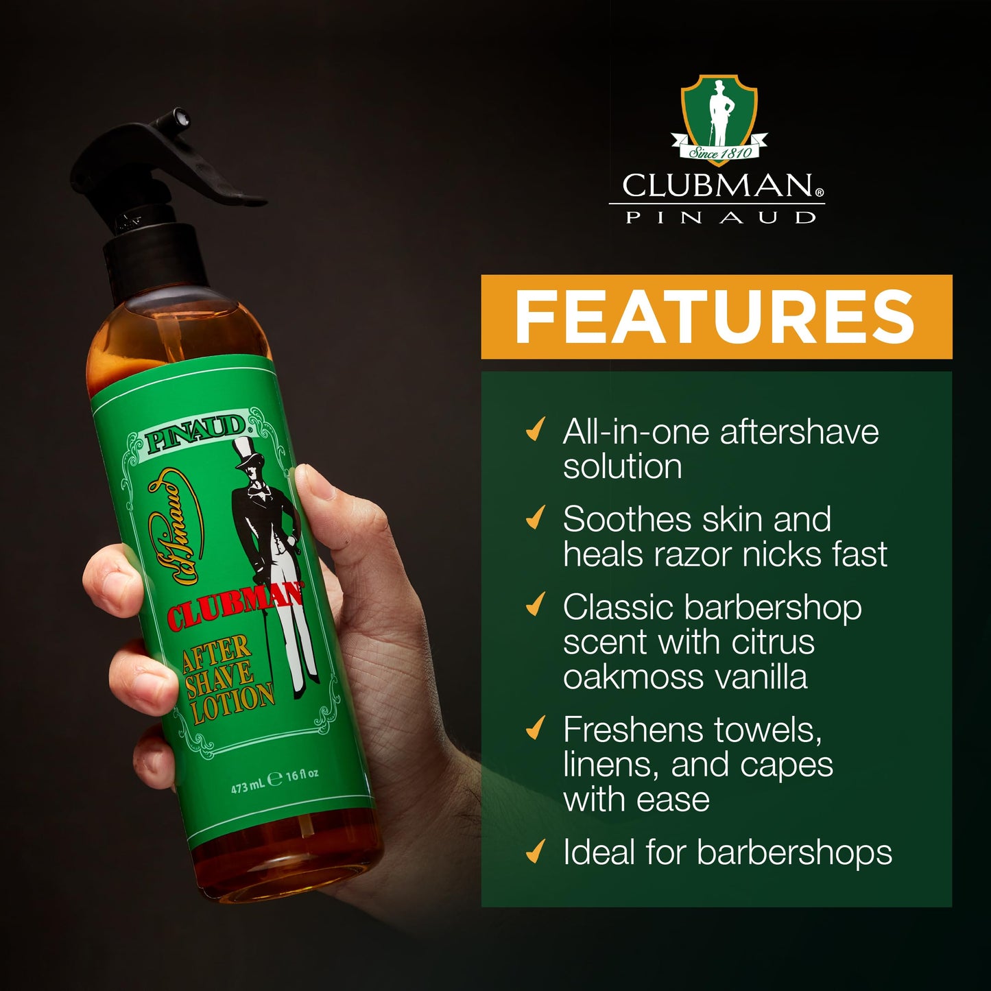 Clubman After Shave Lotion for Men Spray - Classic Barber After Shave Splash, Soothing Aftershave Scent,16 fl oz