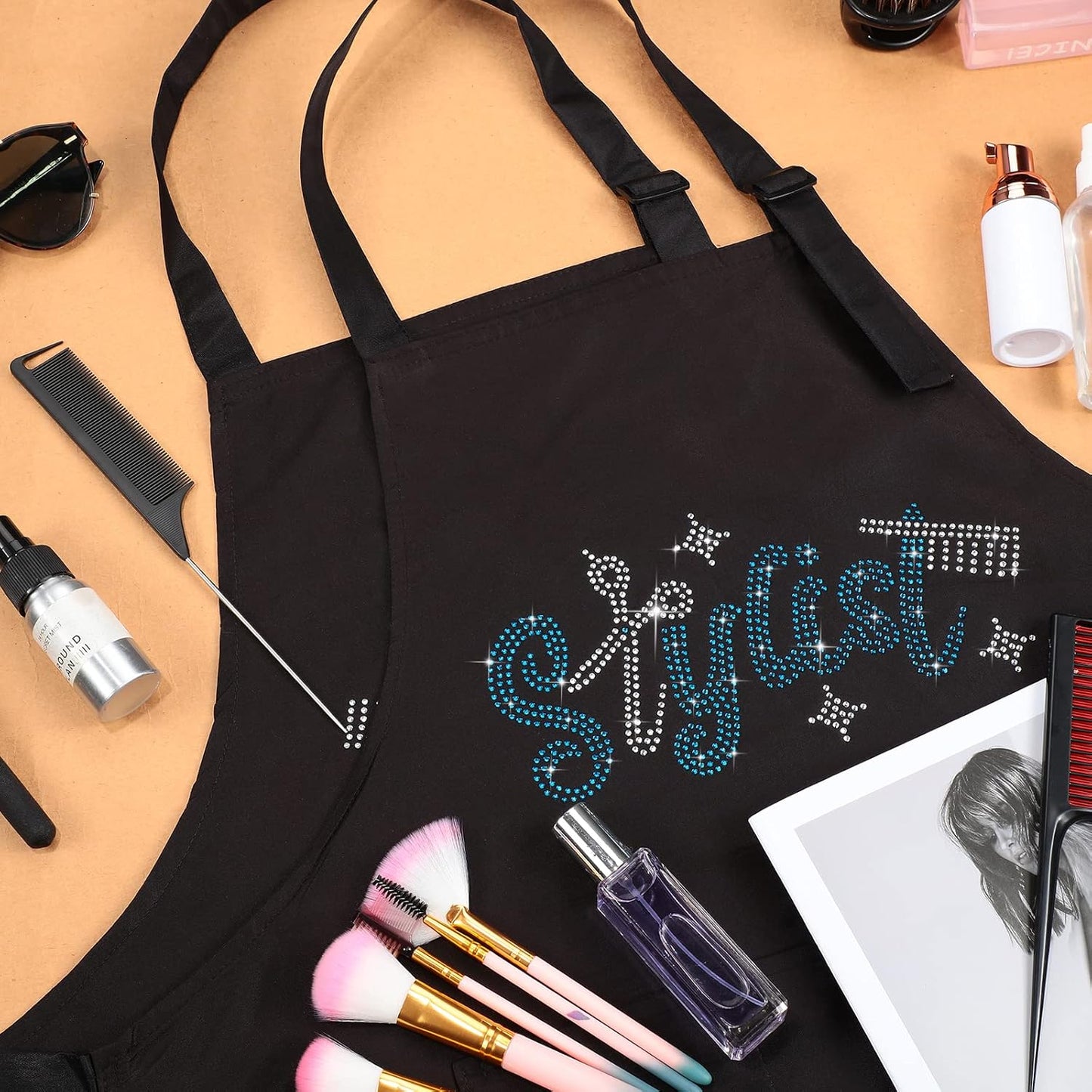 Hair Stylist Apron - Waterproof Salon Apron with Rhinestone Detail & 3 Pockets | 2 Pcs Set