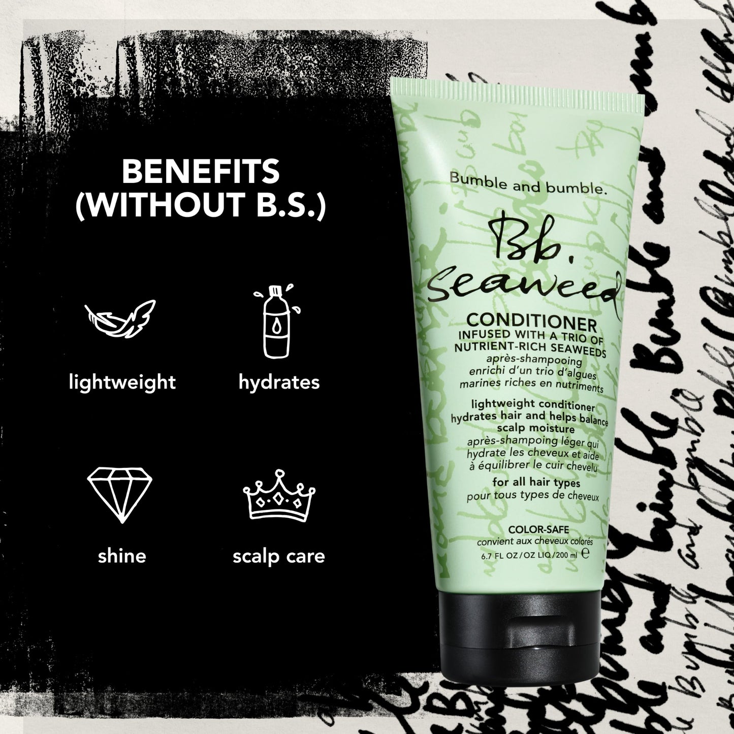 Bumble and bumble. Seaweed Hydrating Conditioner | For Daily Use | Adds Lightweight Moisture | Smooths and Reduces Frizz | For Fine to Medium Curly, Wavy, Straight Hair |Standard Size 6.7 Fl Oz