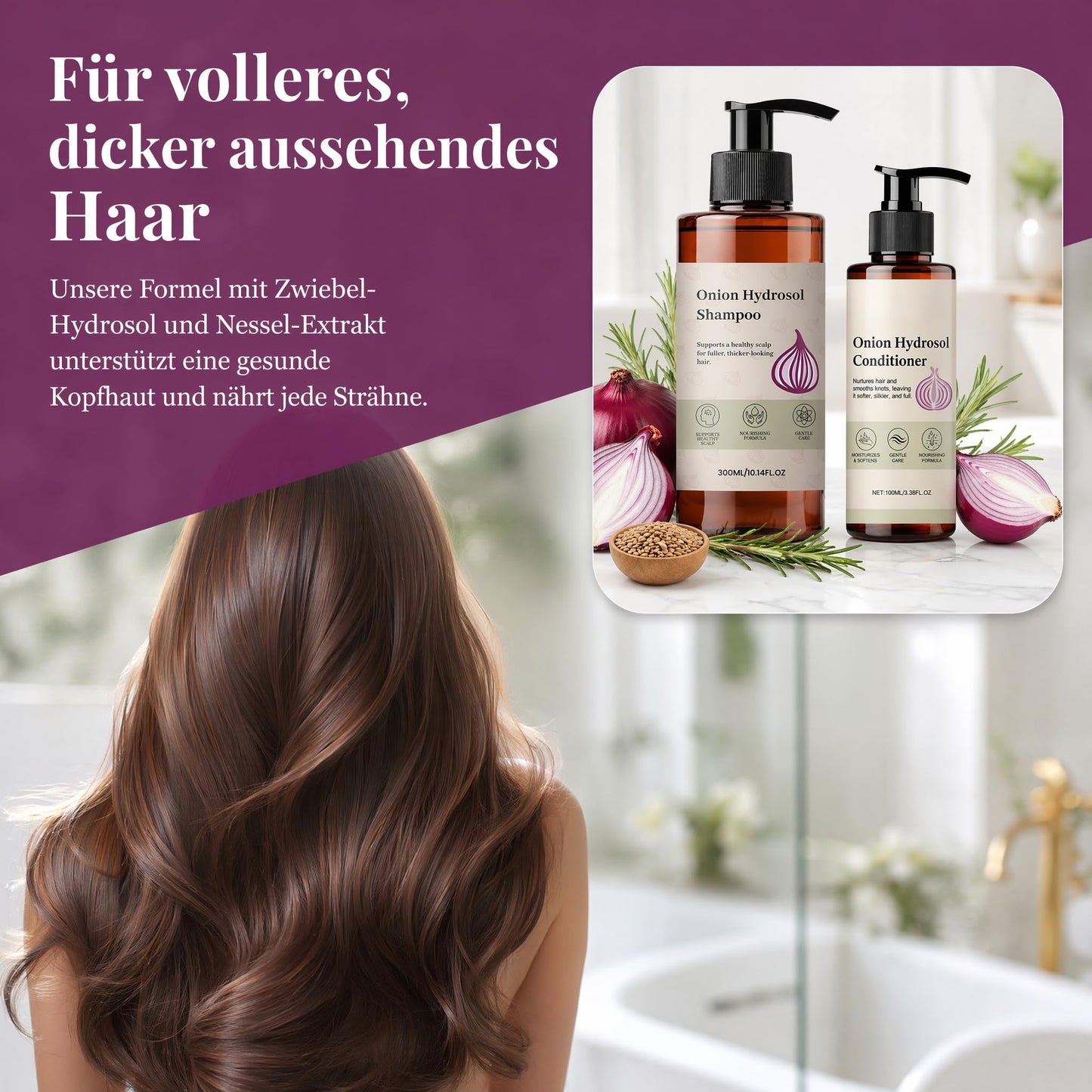 Onion Hydrosol Based Shampoo and Conditioner Set for Hair Growth, With Rosemary & Biotin, Strengthens Weak Hair, Adds Volume & Shine, Safe for All Hair Types, Men & Wome (2 Bottles)