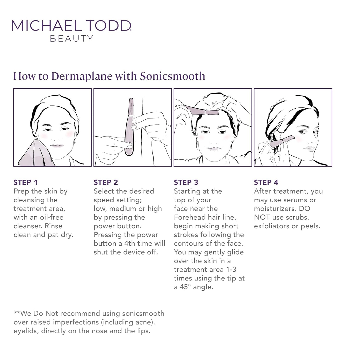 Michael Todd Beauty Sonicsmooth Dermaplane Razor - Women's Face & Eyebrow Trimmer | 8 Weeks of Blades for Smooth Skin