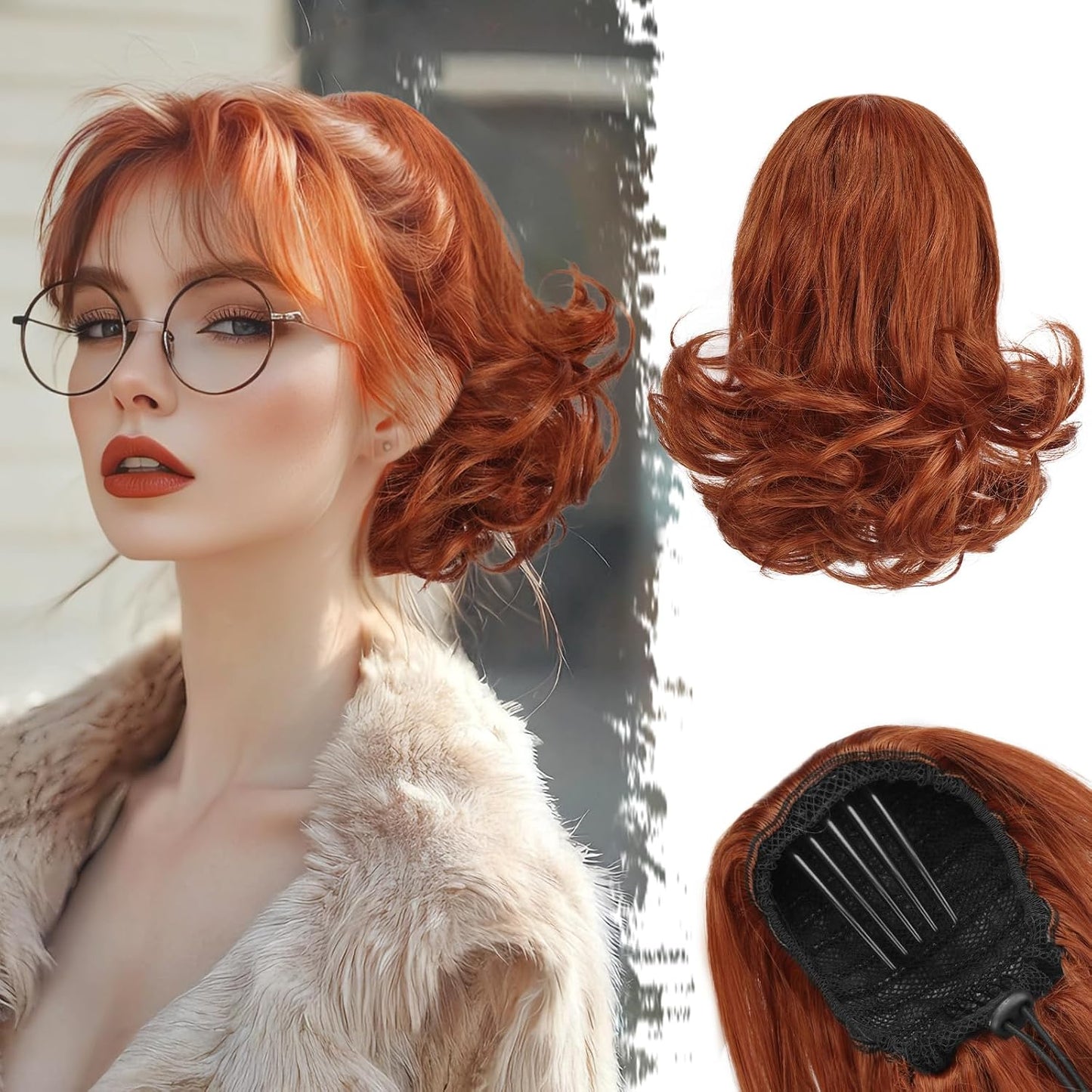 Dark Brown Ponytail Extension - 10 Inch Wavy Drawstring Hairpiece for Women | Synthetic Clip-In Ponytail