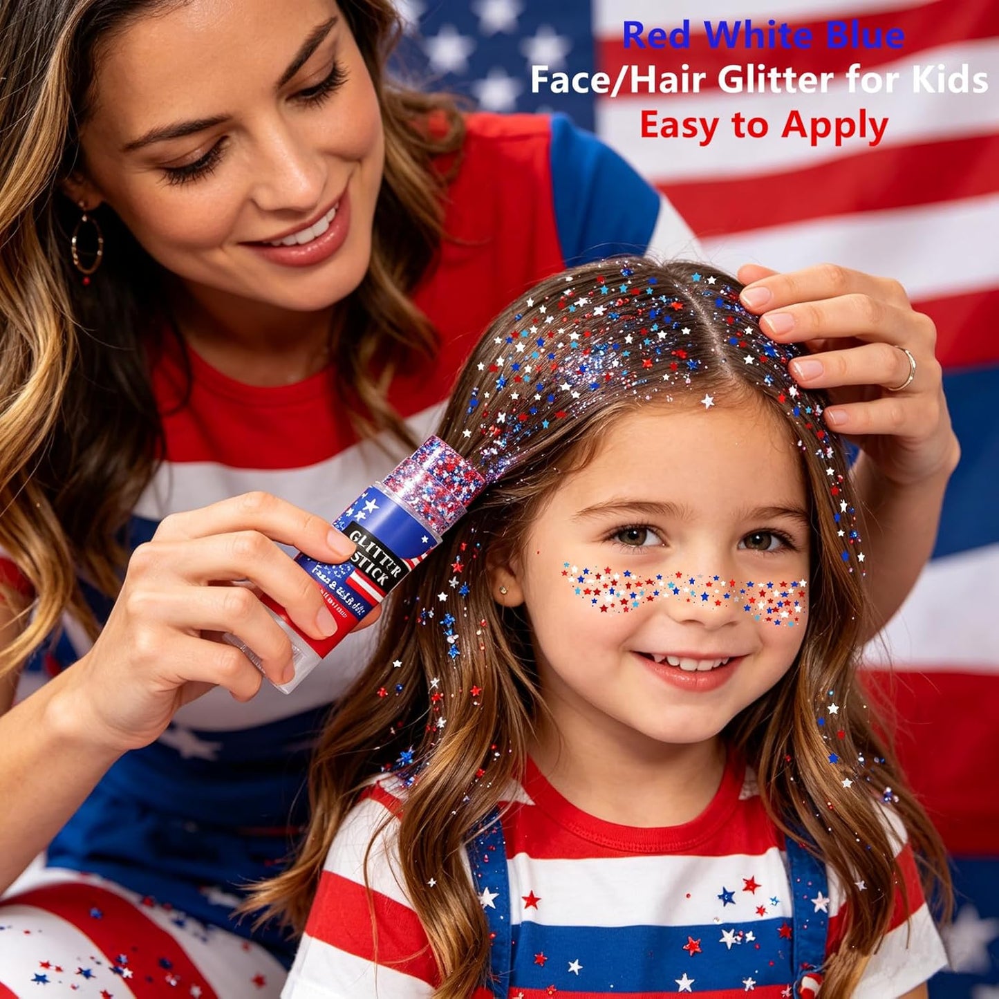 Red White and Blue Glitter Stick - Waterproof Star Face & Body Glitter for 4th of July | Patriotic USA Flag Glitter, 0.56oz
