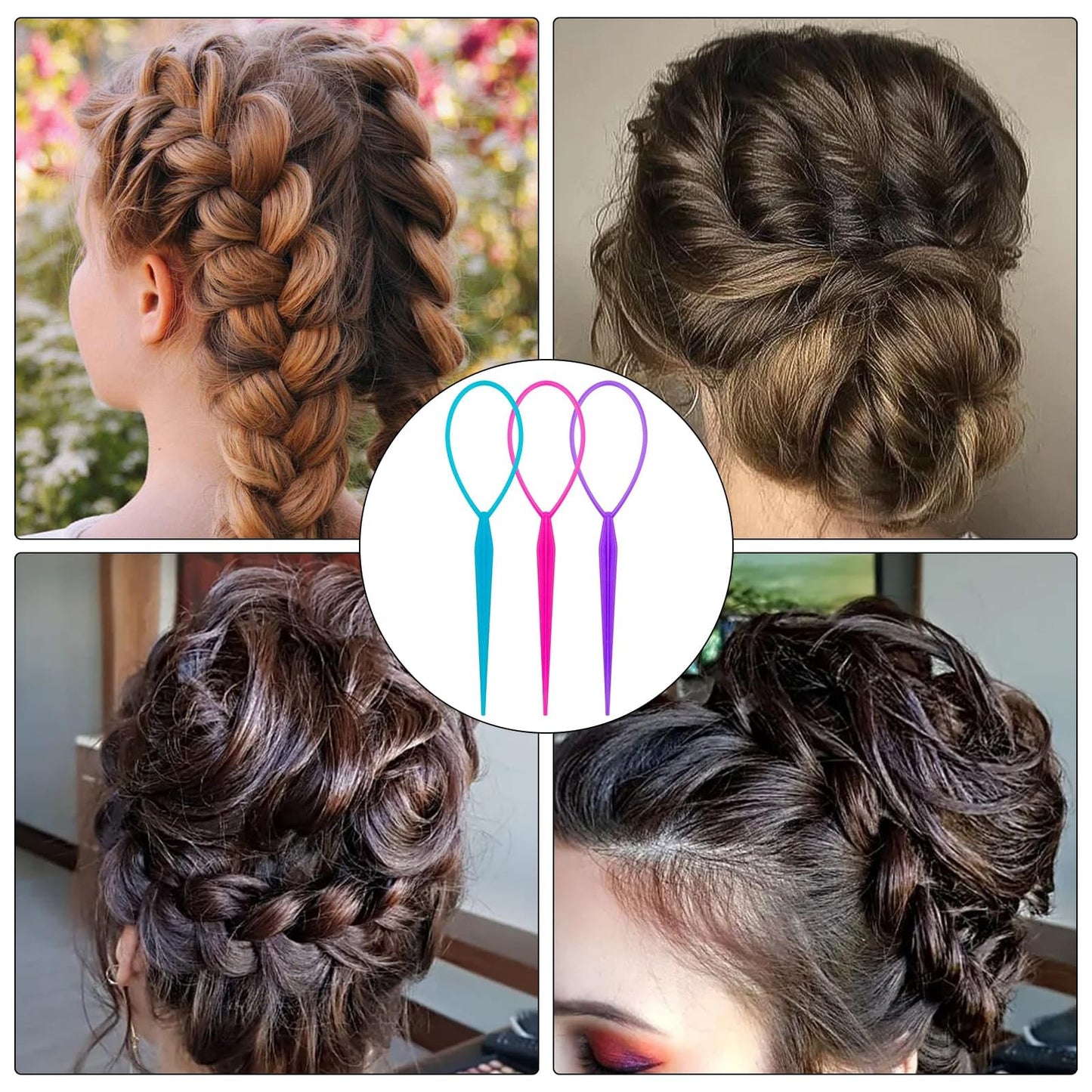 24PCS Multi-Color Topsy Tail Hair Tool - Large & Small 2 Sizes Hair Loop Styling Tool Set Hairs Pull Through Tools, French Braids, Ponytails, Hair Pull Through Tool for Women and Girls
