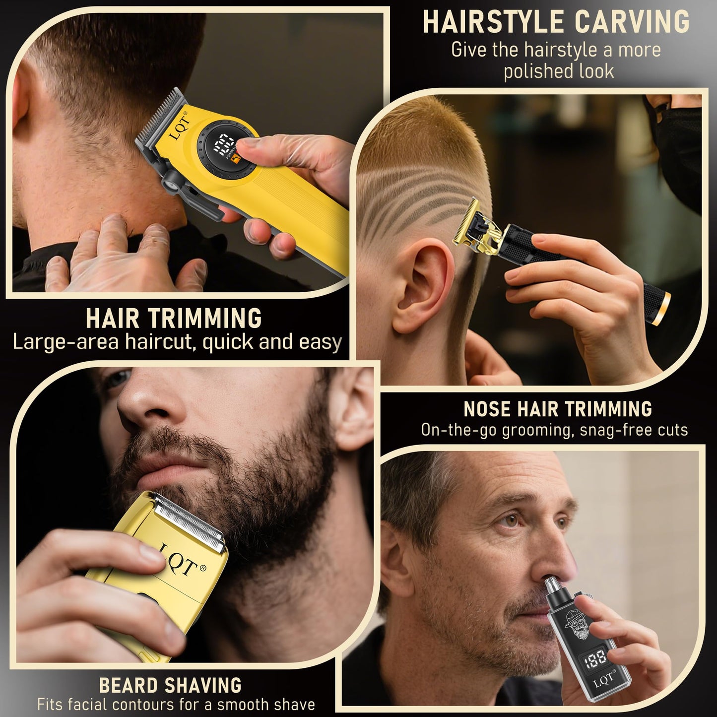 LQT Professional Hair Clippers for Men, Cordless Hair Clipper and Trimmers Set with Electric Dual Foil Shaver & Nose Trimmer,LED Display,All-in-One Grooming Kit for Home,Barber & Travel, Gifts for Men