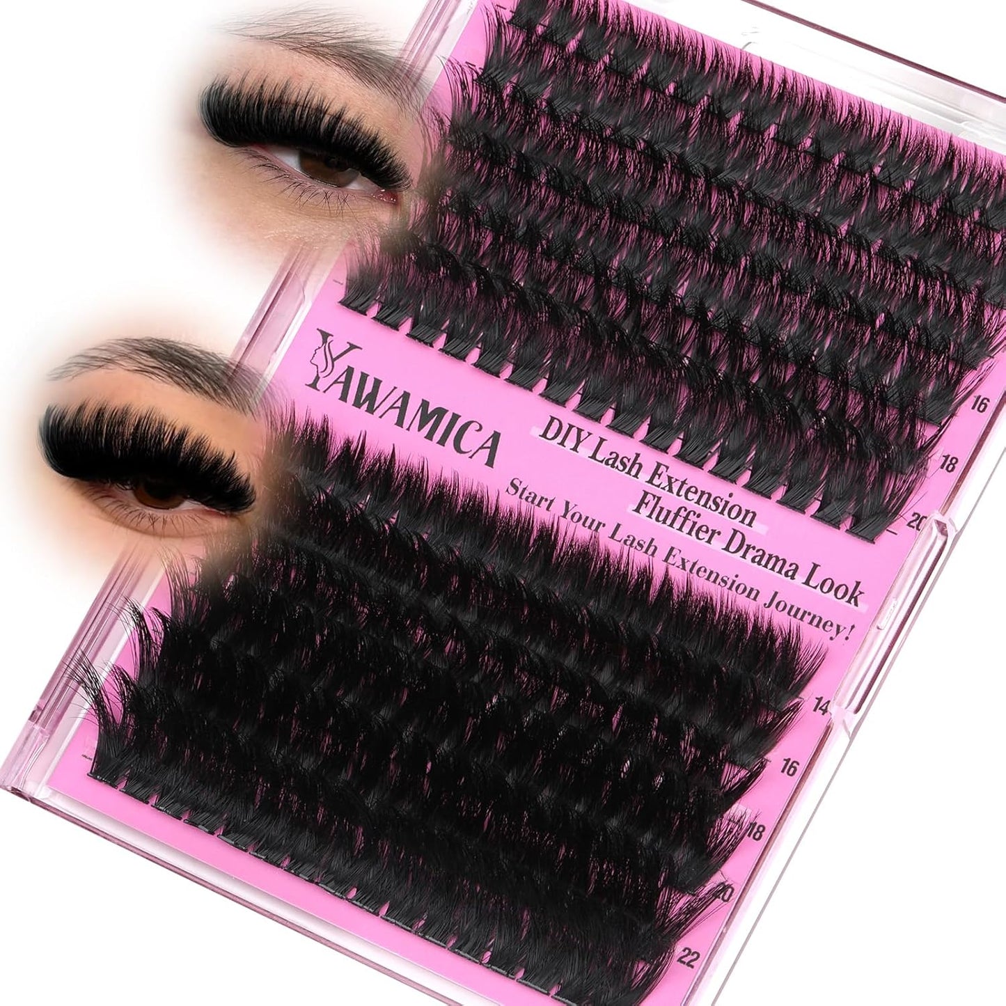 Fluffy Lash Clusters - 10-14mm D Curl Individual Eyelash Extensions | Thick 200D Volume for Soft Glam
