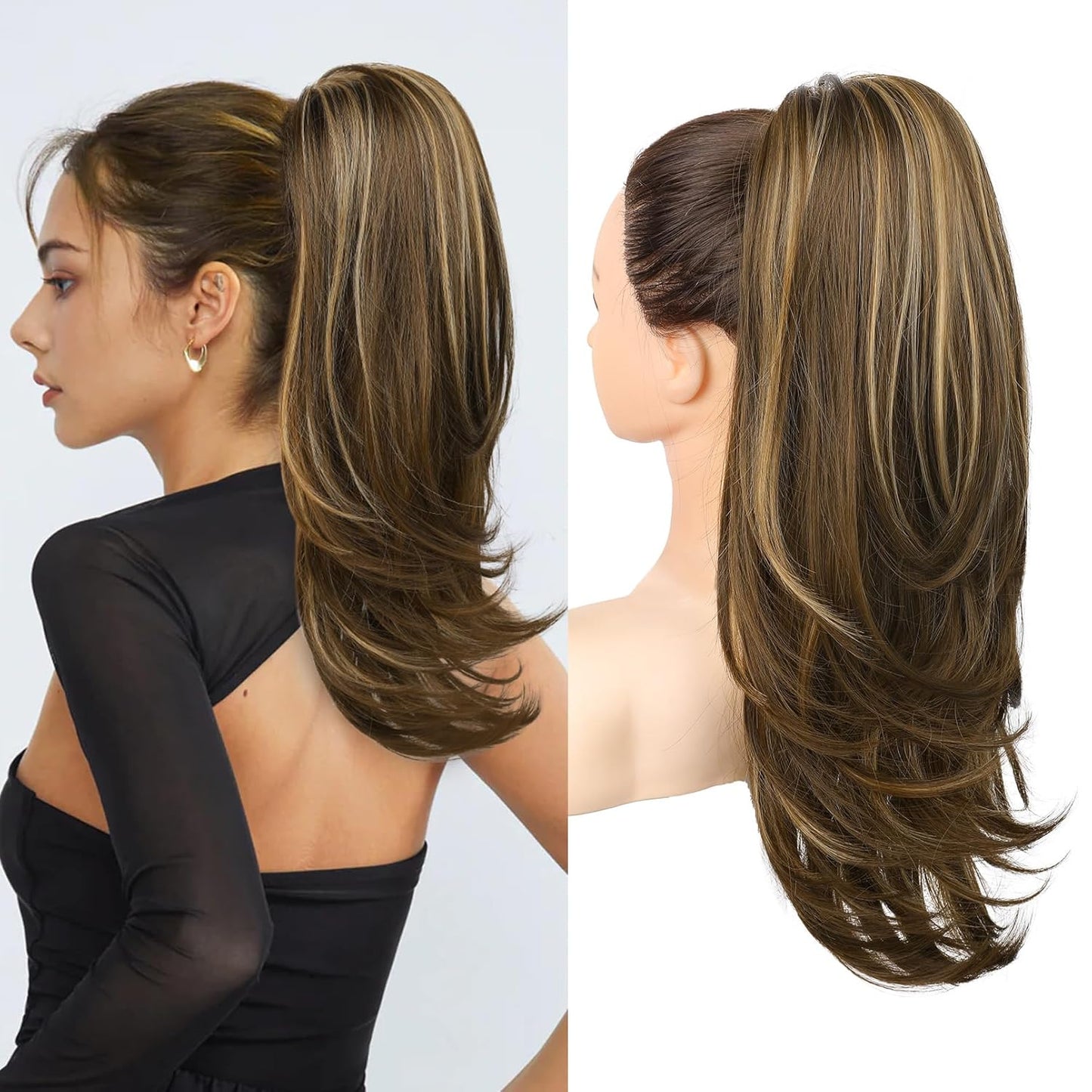 Ponytail Extension for Women - 20 Inch Drawstring Hairpiece | Soft Natural Look in Grey/Silver/White Mix