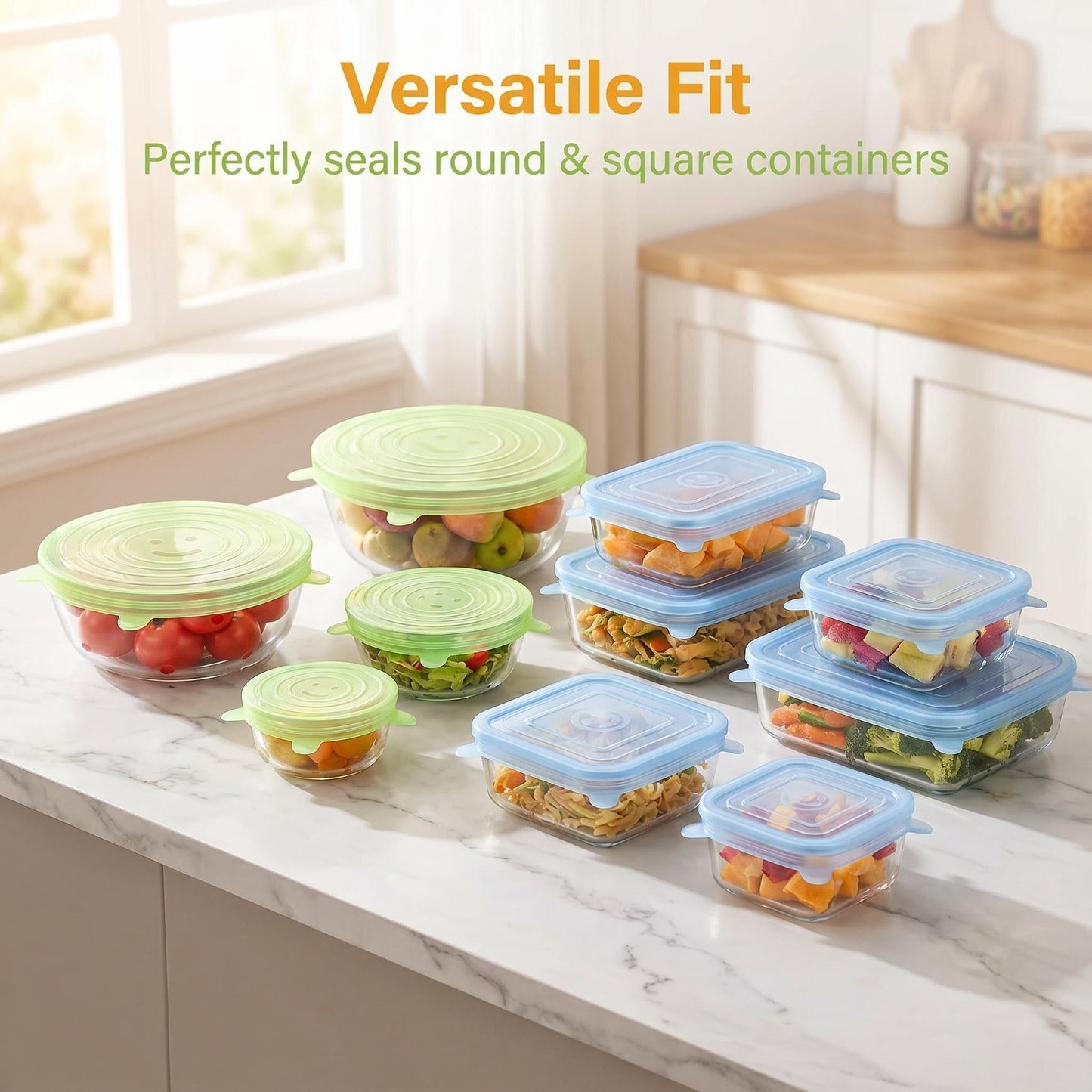 Silicone Stretch Lids 12 Pack, Reusable Food Grade Bowl Covers, 6 Sizes Round Rectangle for Food Storage Fridge