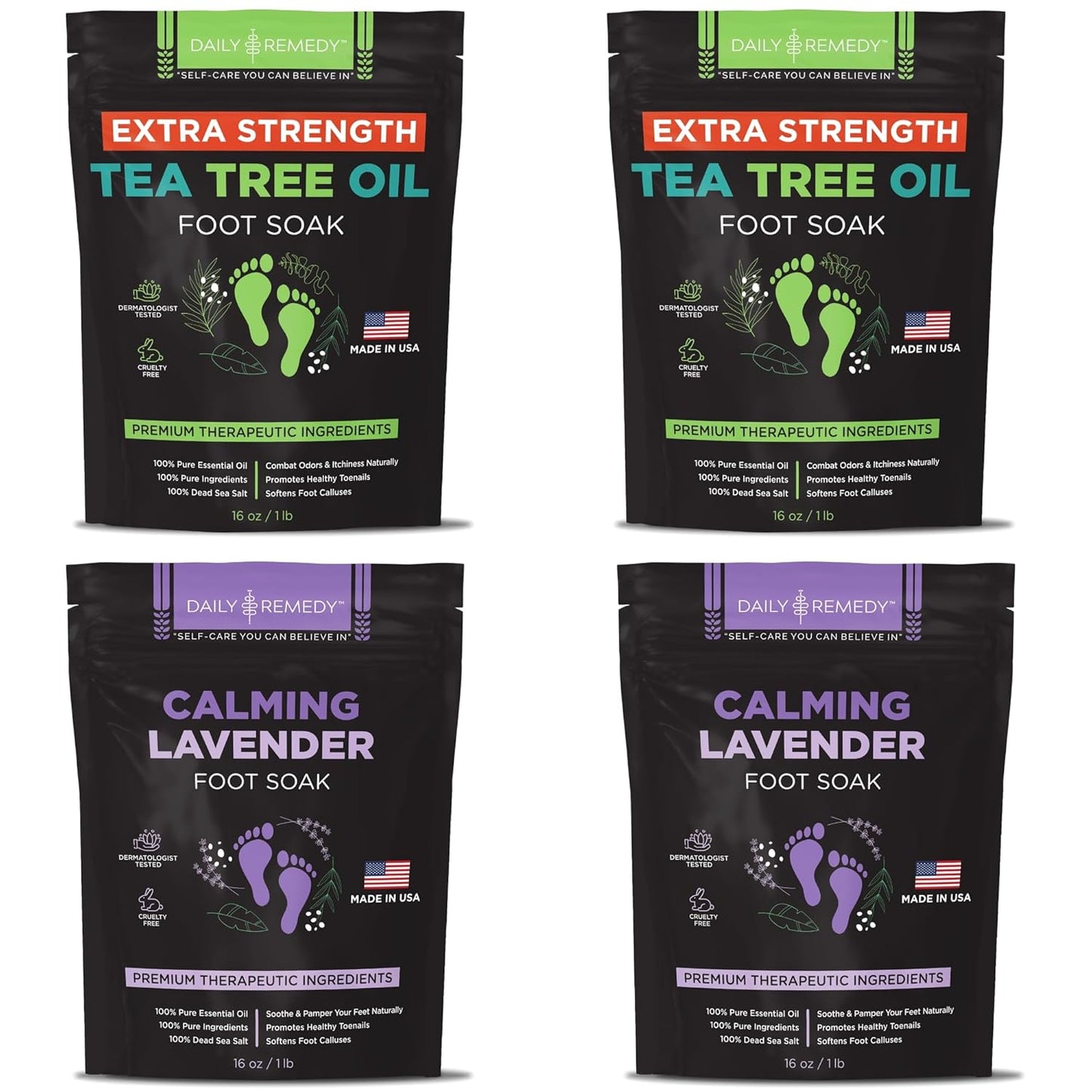 Foot Soak Salts Variety Pack - Tea Tree Oil, Muscle Relief, Calming Lavender & Citrus | Pain Relief for Soreness, Odors, Calluses