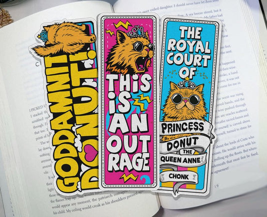 BootsTees Princess Donut Bookmarks, Dungeon Crawler Carl Book-mark Set of 3 Page Markers with DCC Quotes and Graphic Artwork (No Tassels)