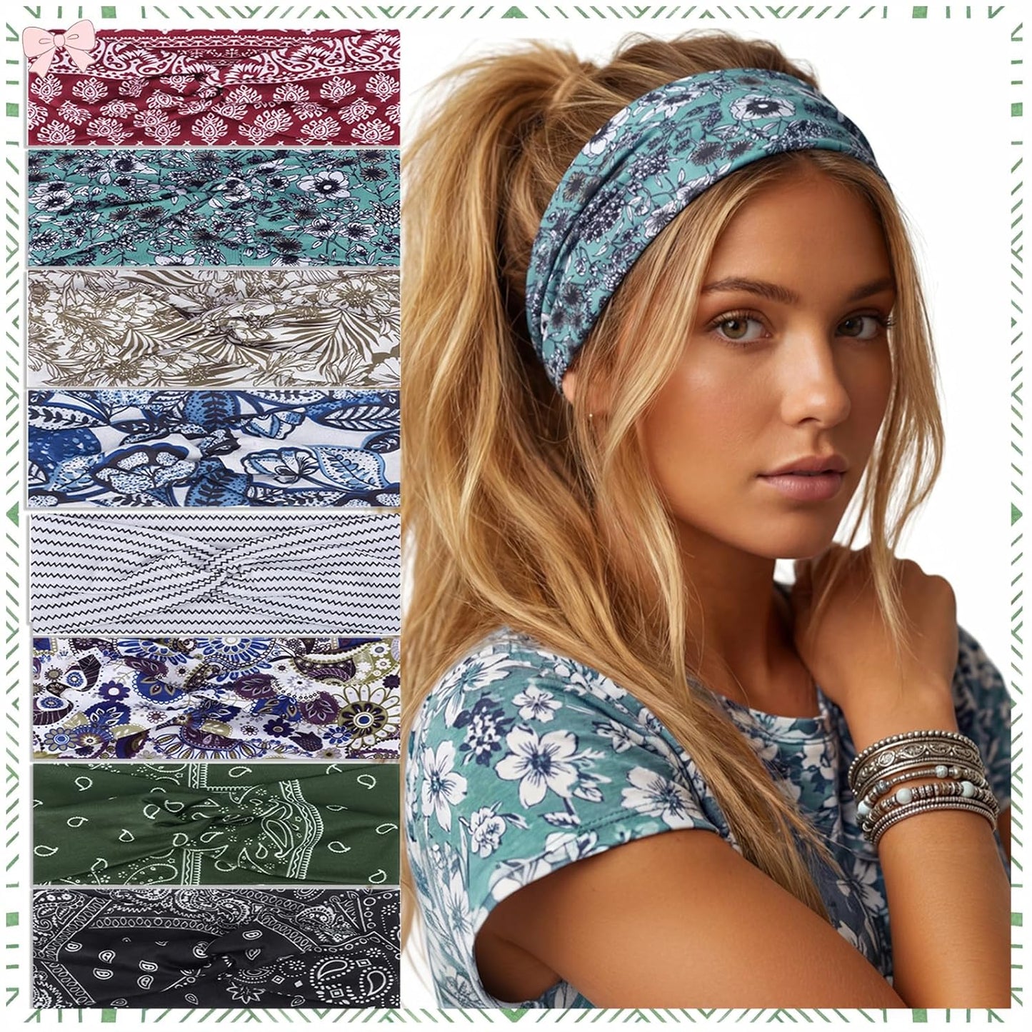 Needbrock Boho Headbands for Women - 8 Pcs Non-Slip Knotted Hair Bands | Soft Stretchy Cloth for Yoga & Daily Wear