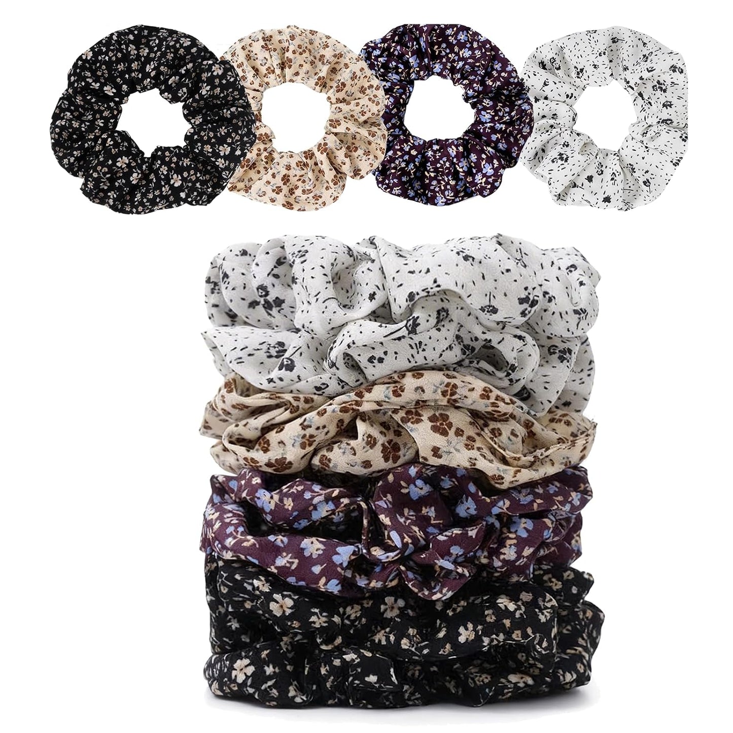 Satin Scrunchies for Women - 8PCS Black Silk Hair Ties | No-Crease, Frizz-Free Gentle Elastic Bands for All Hair Types