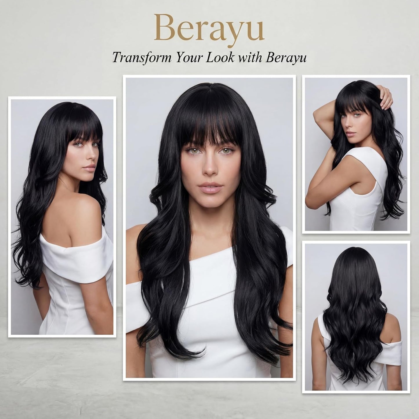 Long Black Wig with Bangs - Medium Length Wavy Layered Style | Heat Resistant Synthetic Hair (28 Inches)