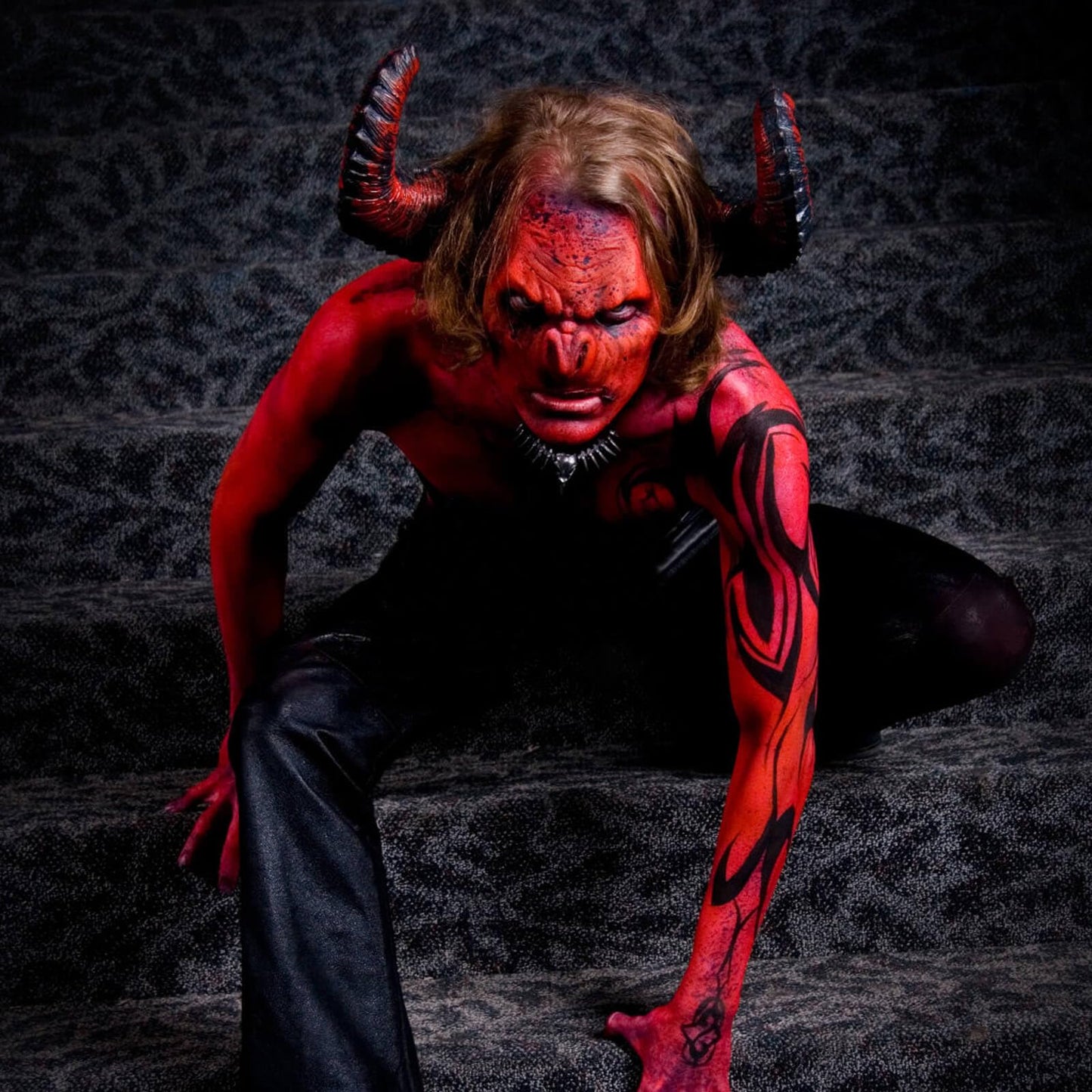 MEICOLY Devil Red Face Body Paint Stick (1.06 Oz),Sweatproof Waterproof Face Piant for Clown Joker Demon Vampire Spiderman Halloween Makeup,Cream Blendable Full Body Paint,Red Eye Black Stick