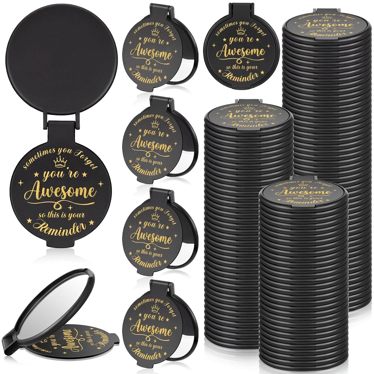 Inspirational Compact Mirror Set - 36 Pcs 2.76 Inch Mini Mirrors | Perfect Galentine's Day Gifts for Women