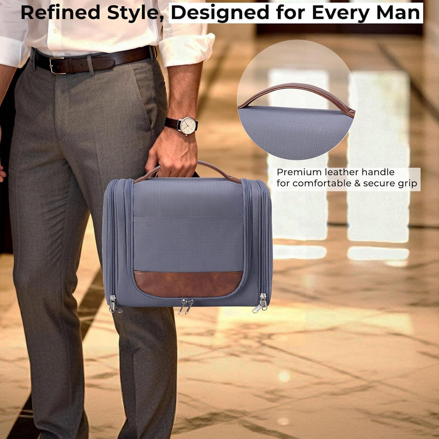 Large Hanging Toiletry Bag for Men - Travel Organizer with Hook | Gray Hygiene & Grooming Essentials