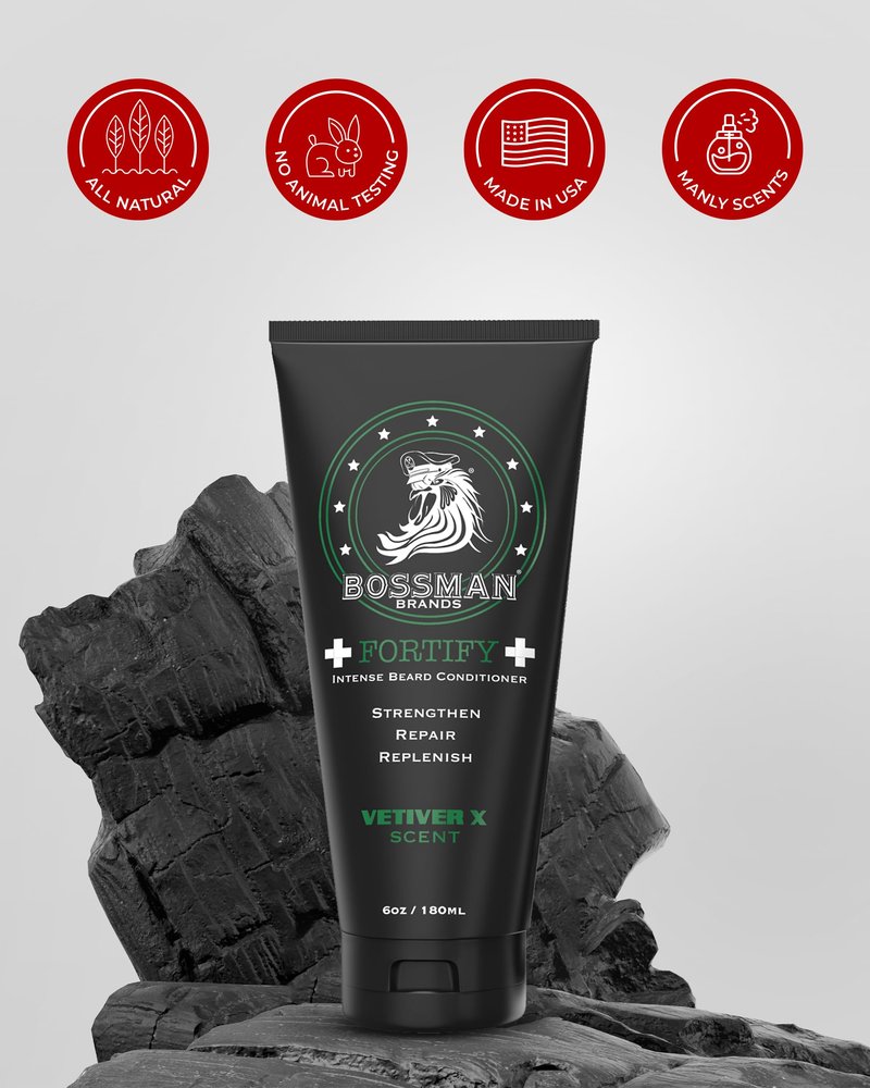 Bossman Fortify Intense Beard Conditioner for Men (Vetiver X Scent) – Moisturizes, Replenishes & Protects with Natural Ingredients – Thicker Formula, Made in USA