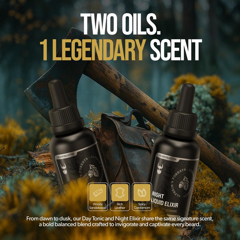 The Beard Struggle Tonic + Elixir Beard Oil Bundle - Silver Collection - Grooming Beard Oil - Softens, Moisturizers, and Strengthens Beard Growth - Pack of 2, Alfheim's Forests