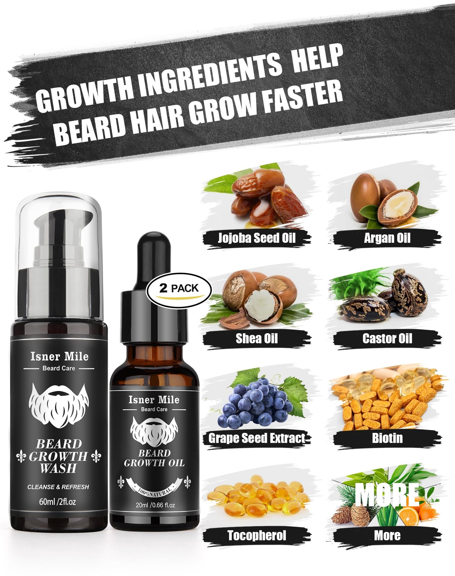 Beard Grooming Kit,Beard Kit for Men, Original Oil & Serum Spray, Beard Wash, Beard Brush, Comb, Stocking Stuffers Fathers Gifts for Men Dad Boyfriend