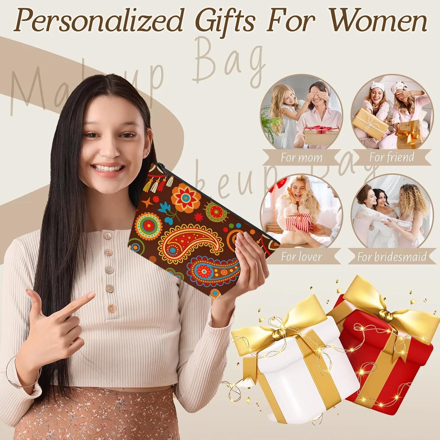 Afrohemian Makeup Bag - Portable Cosmetic Travel Pouch for Women | Fashionable Zipper Design, Small Size